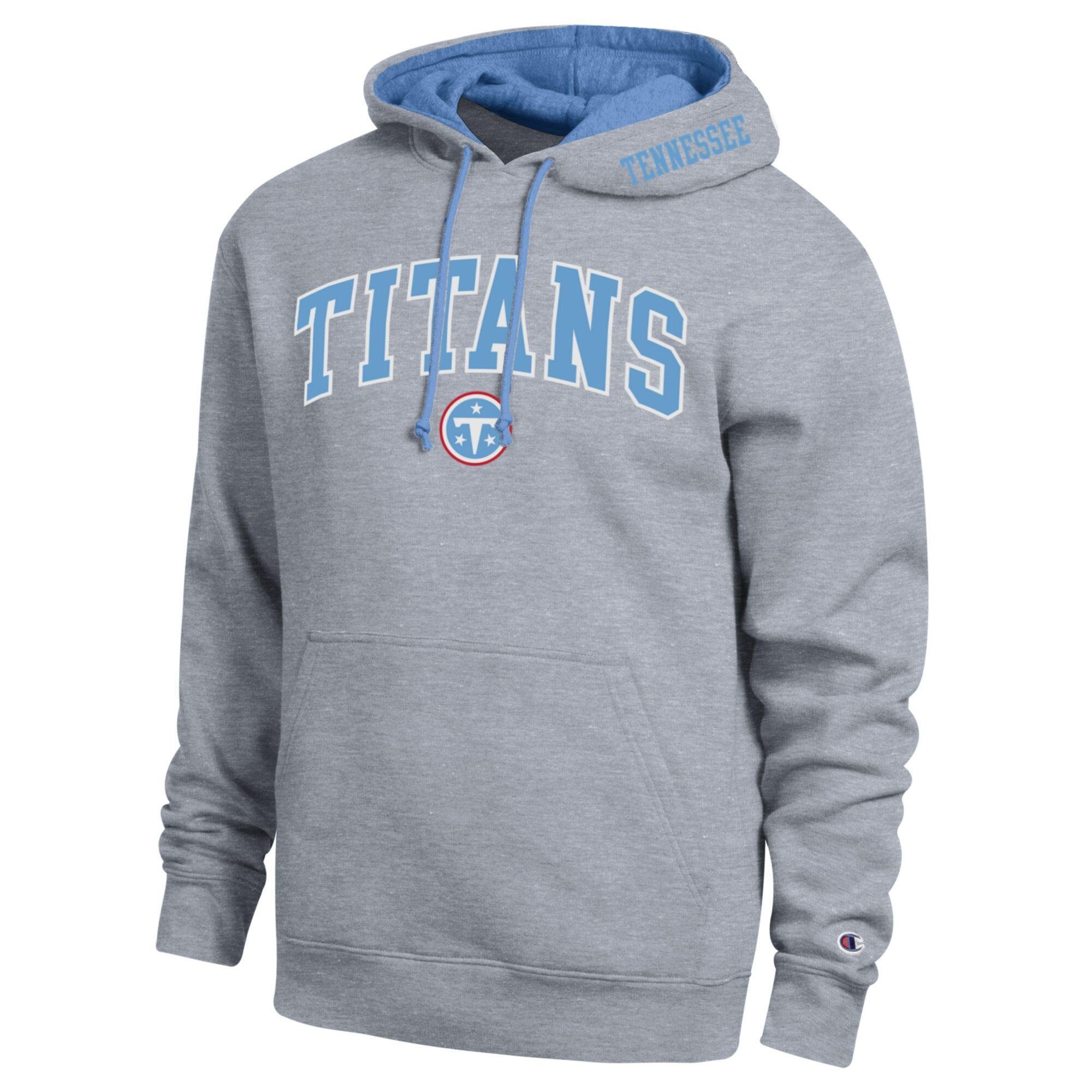 Men's Champion Heather Gray/Light Blue Tennessee Titans Contrast Hoodie