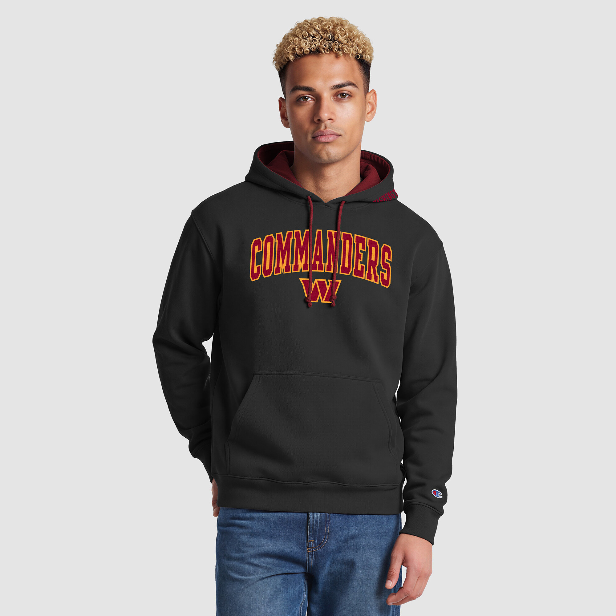 Men's Champion  Black/Burgundy Washington Commanders Contrast Hoodie