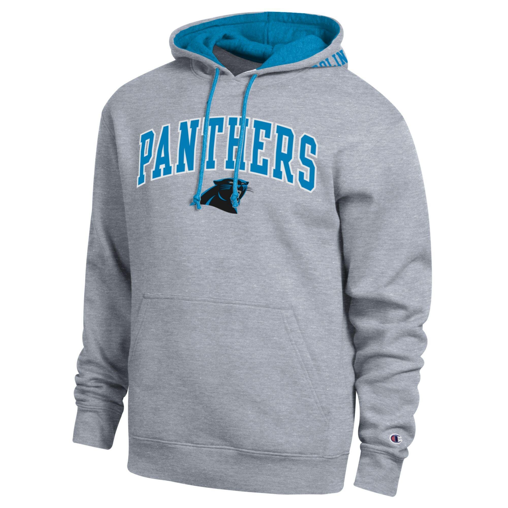 Men's Champion Heather Gray/Blue Carolina Panthers Contrast Hoodie