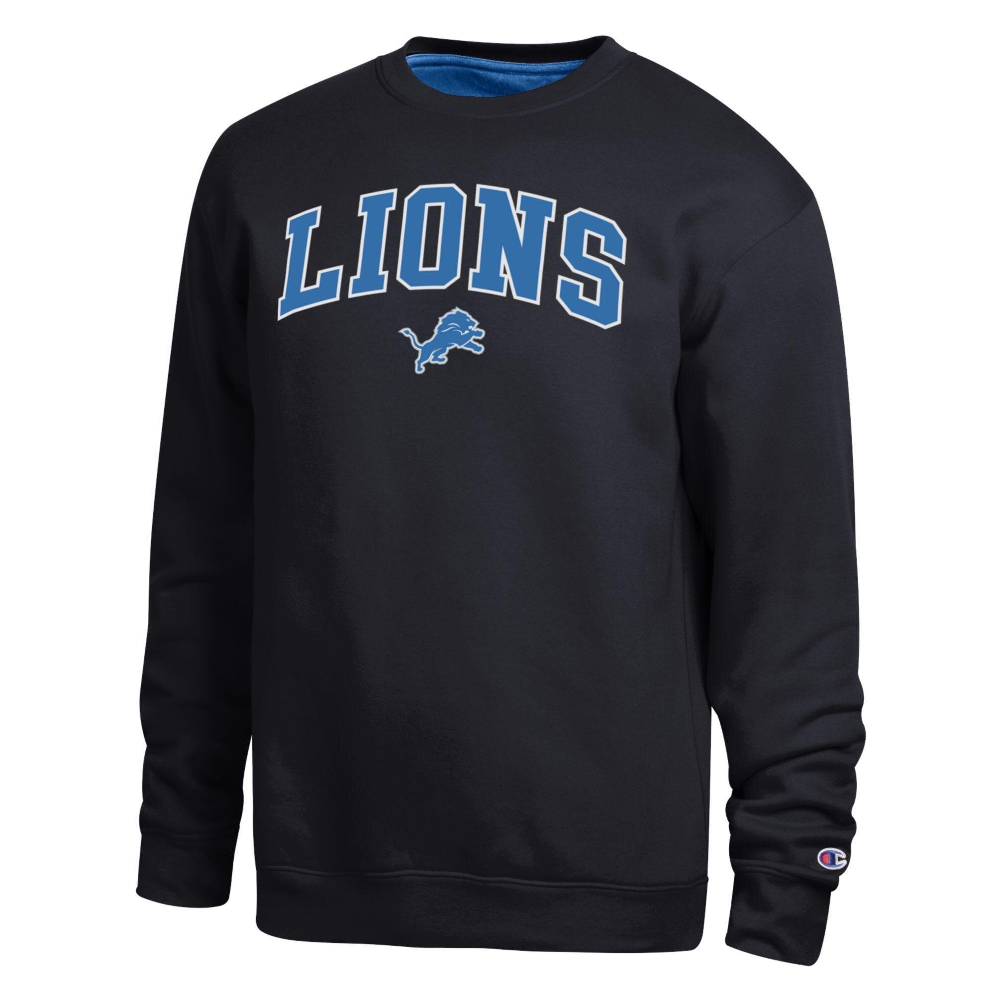 Men's Champion  Black Detroit Lions Contrast Lined Sweatshirt