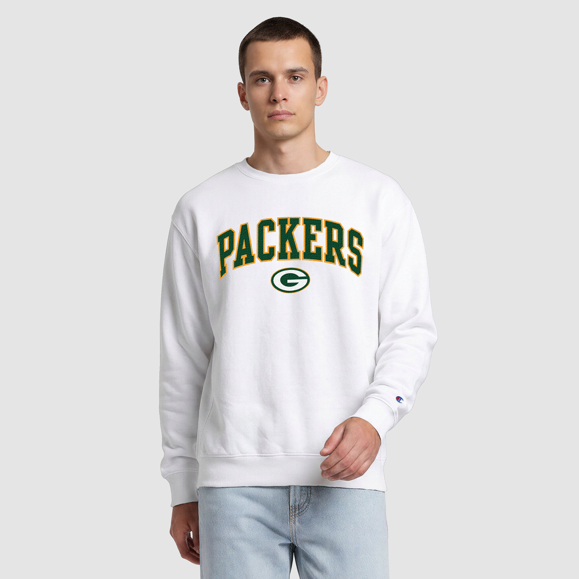Men's Champion  White Green Bay Packers Contrast Lined Sweatshirt