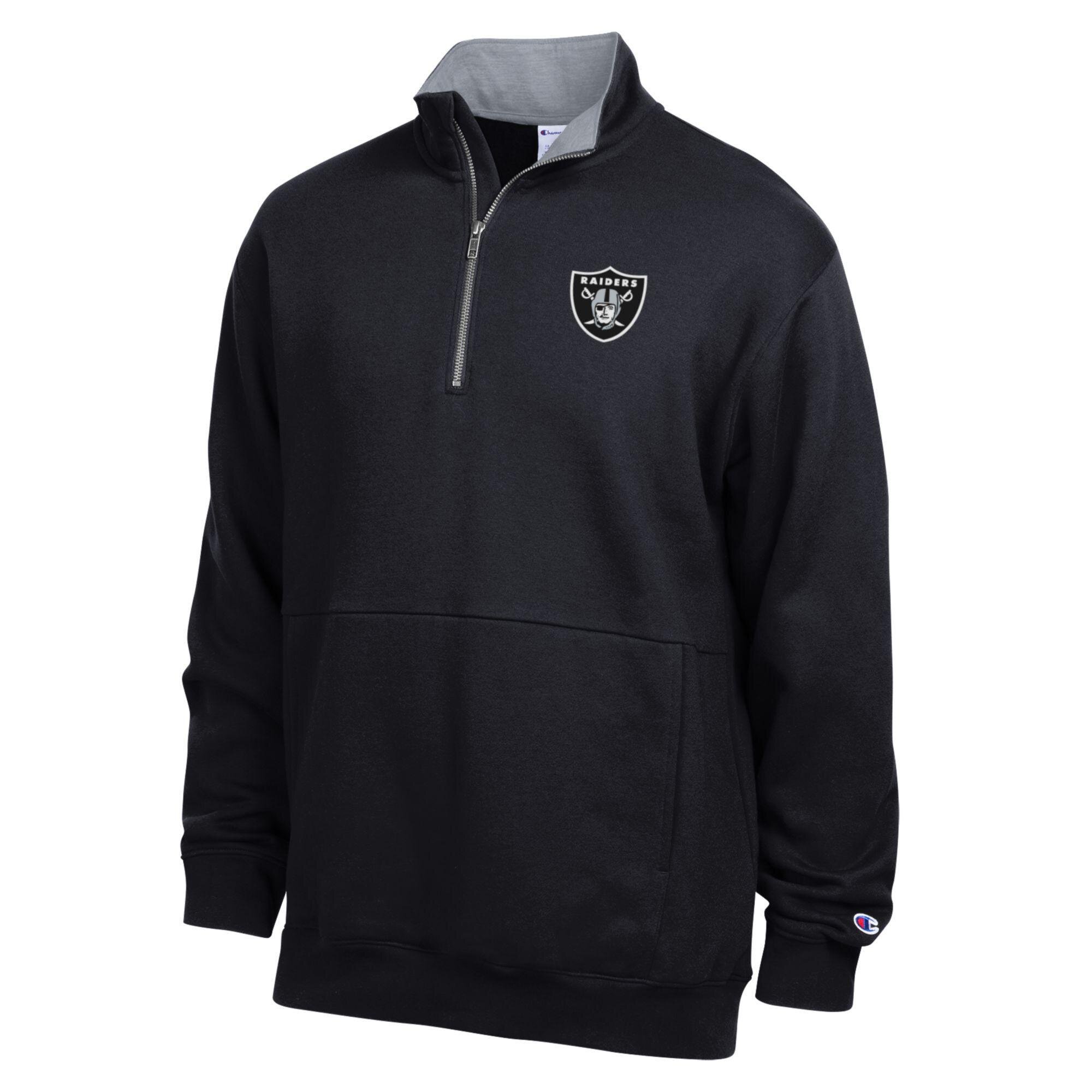 Men's Champion Black/Heather Gray Las Vegas Raiders Fleece Quarter-Zip Pullover