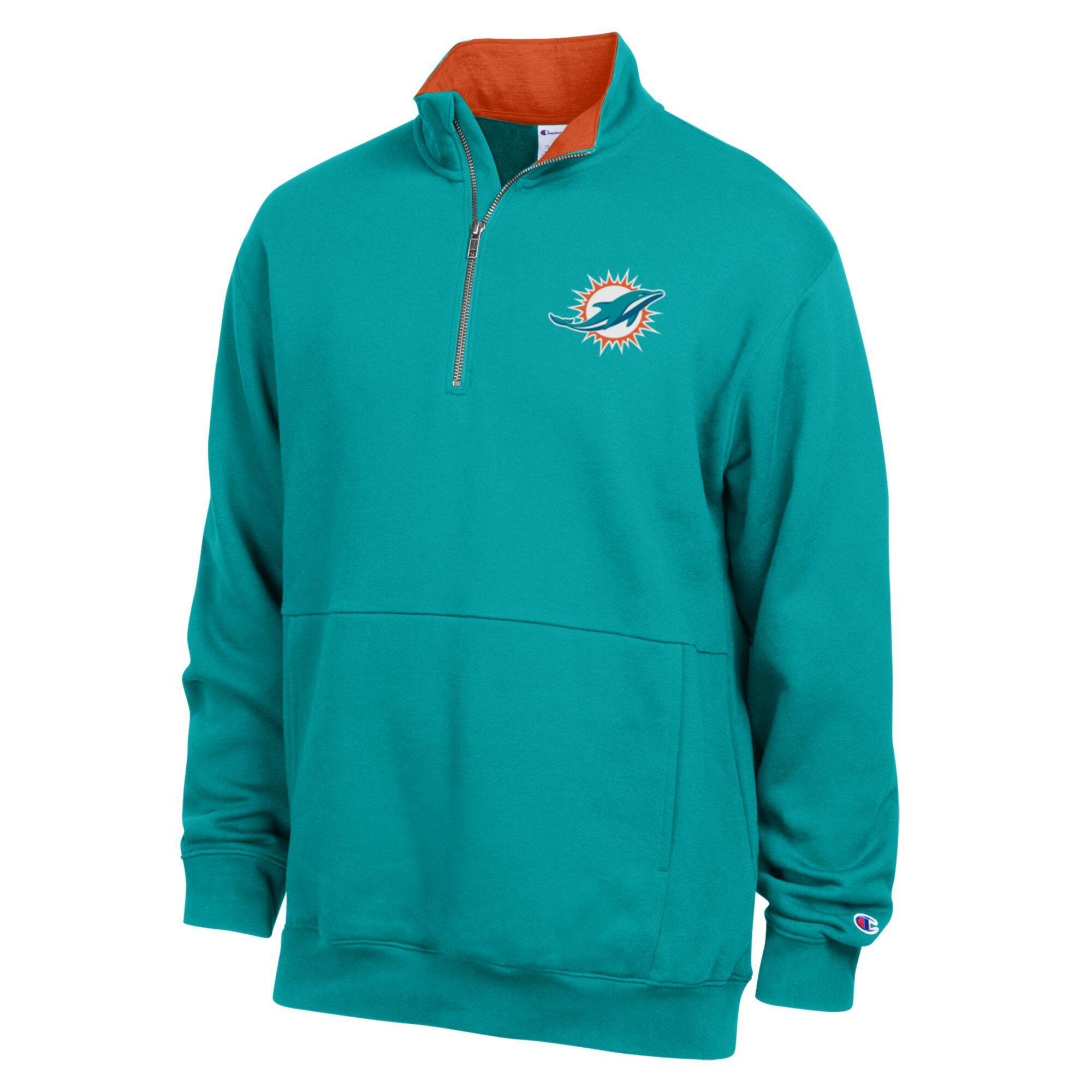 Men's Champion  Aqua/Orange Miami Dolphins Fleece Quarter-Zip Pullover