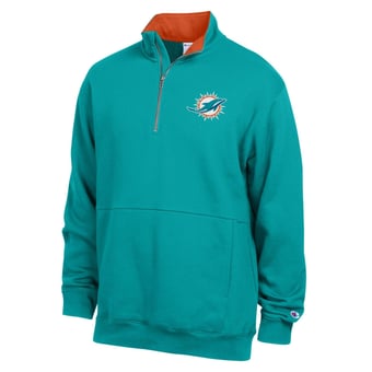 Men's Champion  Aqua/Orange Miami Dolphins Fleece Quarter-Zip Pullover
