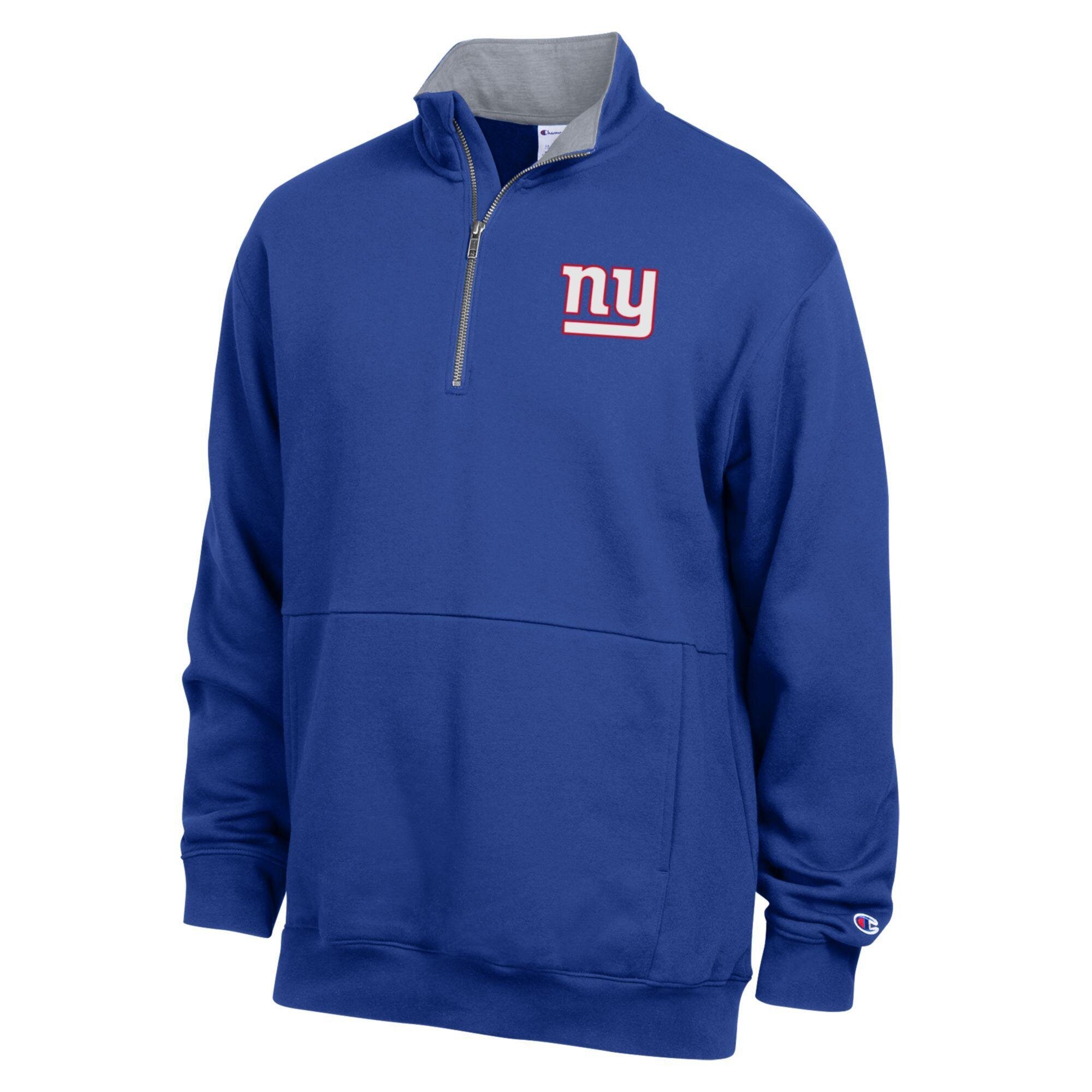 Men's Champion  Royal/Heather Gray New York Giants Fleece Quarter-Zip Pullover