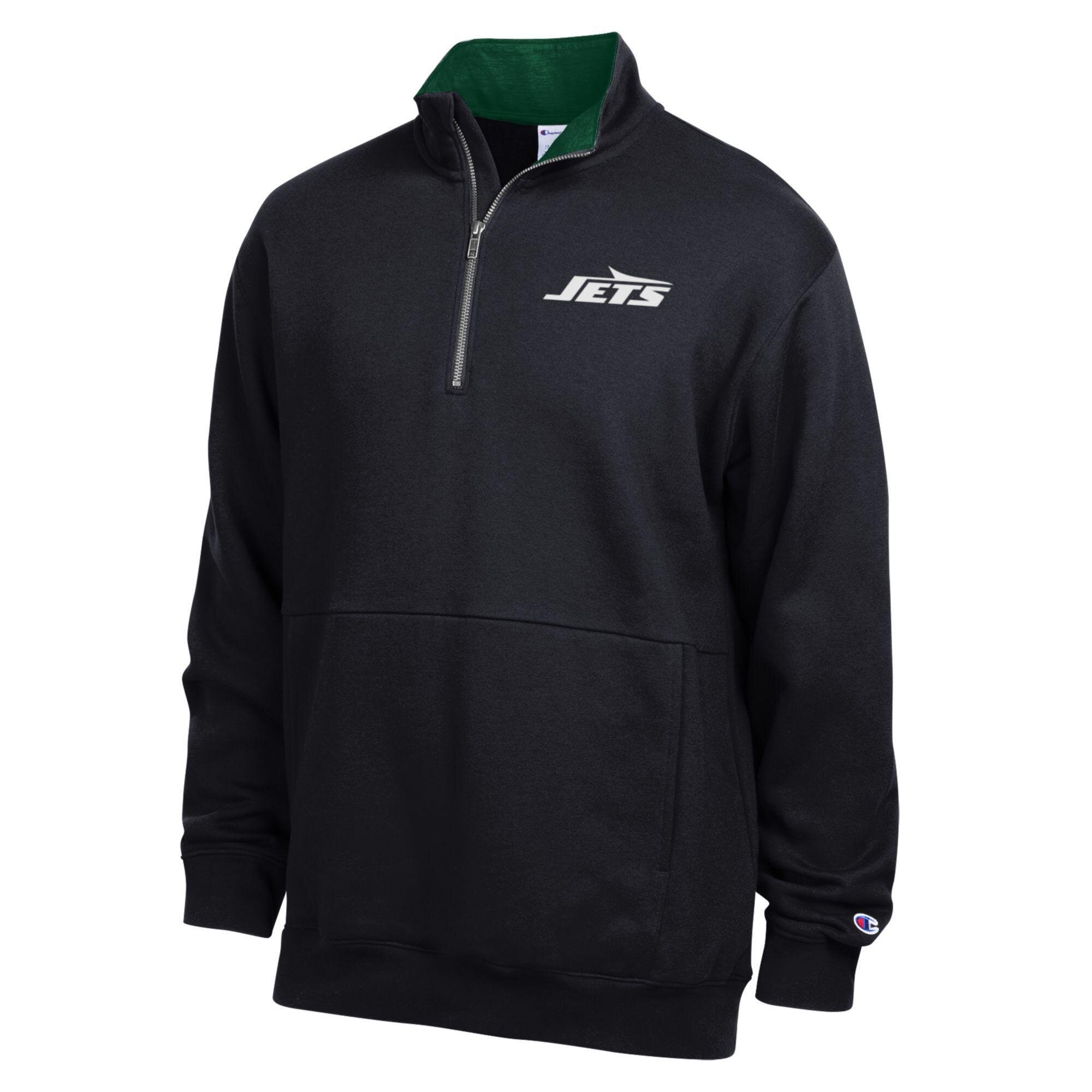 Men's Champion  Black/Green New York Jets Fleece Quarter-Zip Pullover