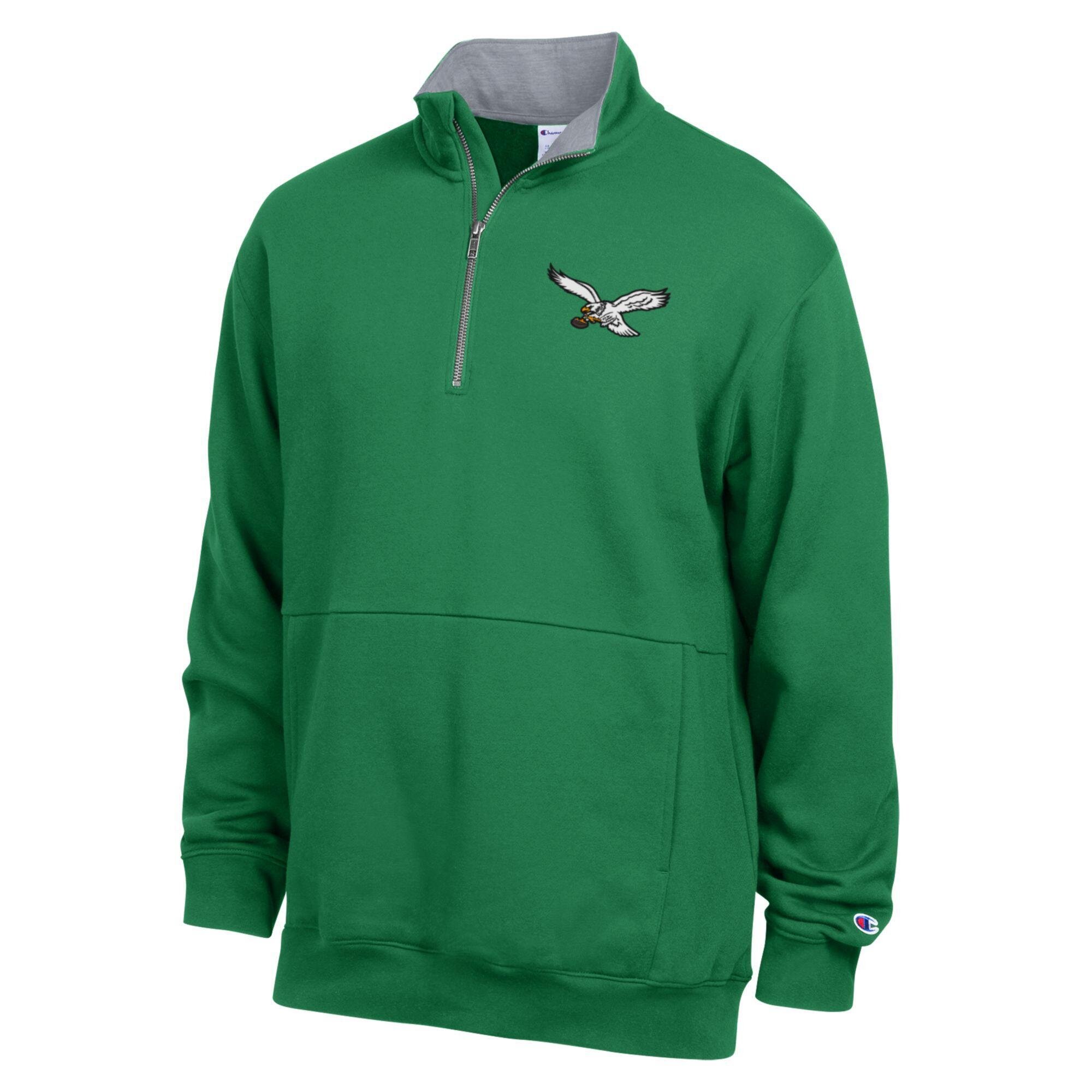 Men's Champion  Kelly Green/Heather Gray Philadelphia Eagles Fleece Quarter-Zip Pullover
