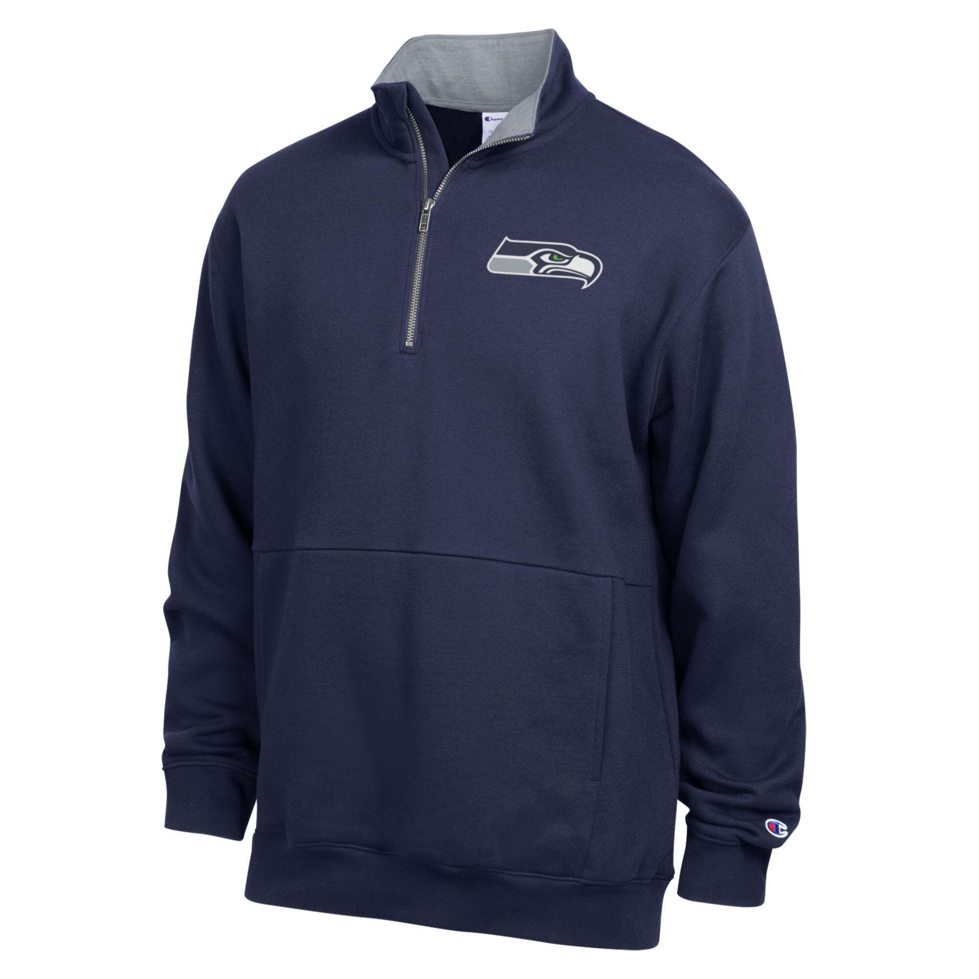 Men's Champion College Navy/Heather Gray Seattle Seahawks Fleece Quarter-Zip Pullover