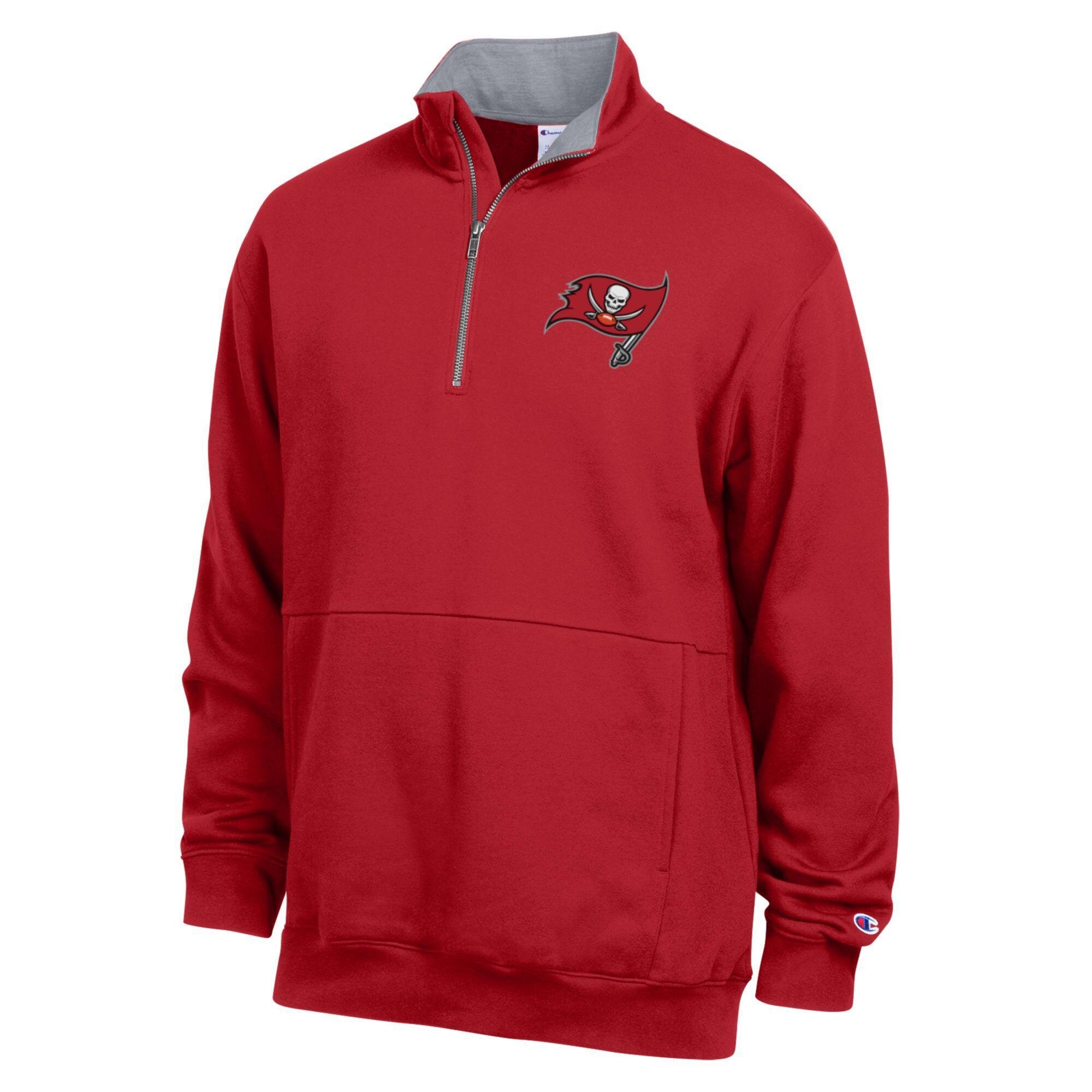 Men's Champion Red/Heather Gray Tampa Bay Buccaneers Fleece Quarter-Zip Pullover