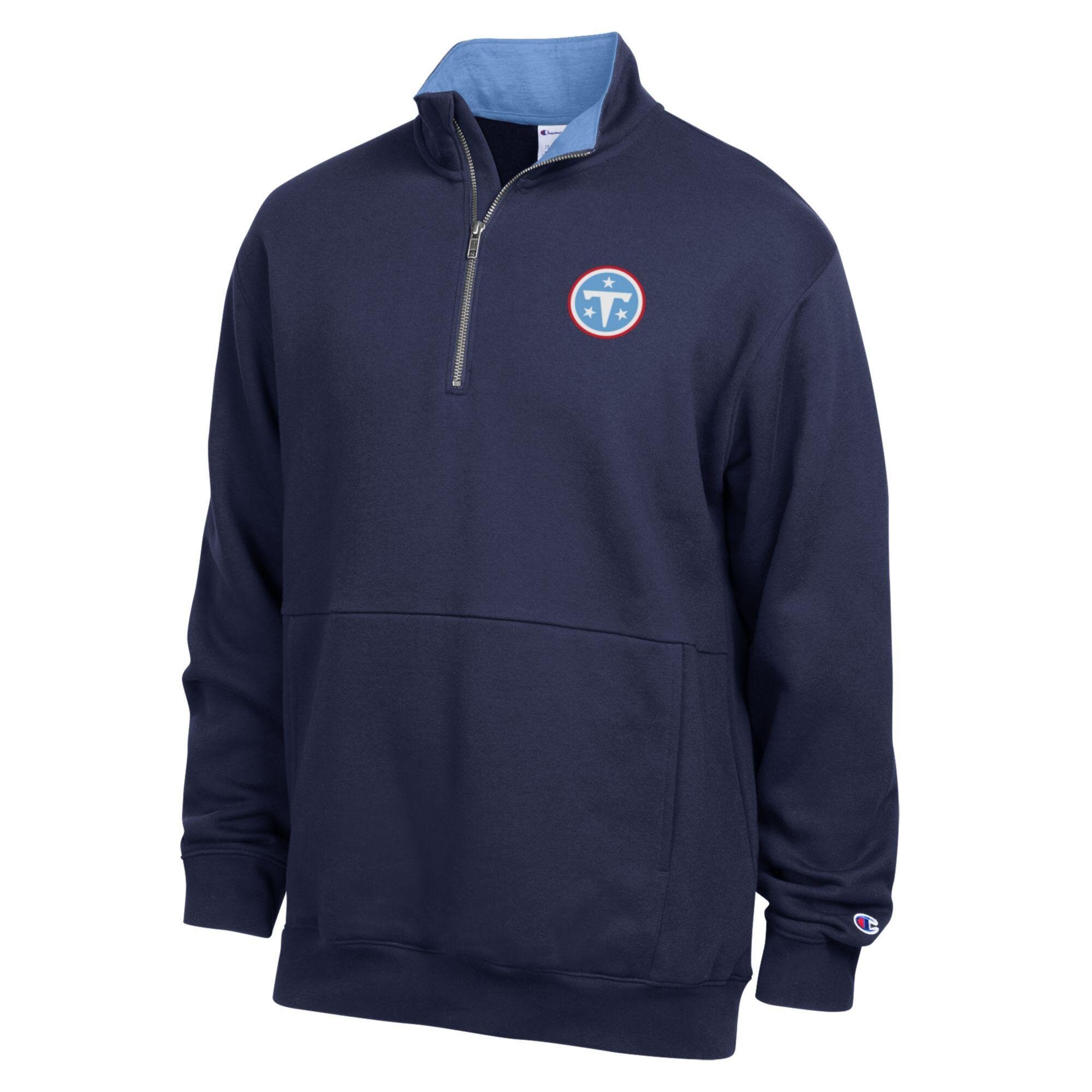 Men's Champion Navy/Light Blue Tennessee Titans Fleece Quarter-Zip Pullover