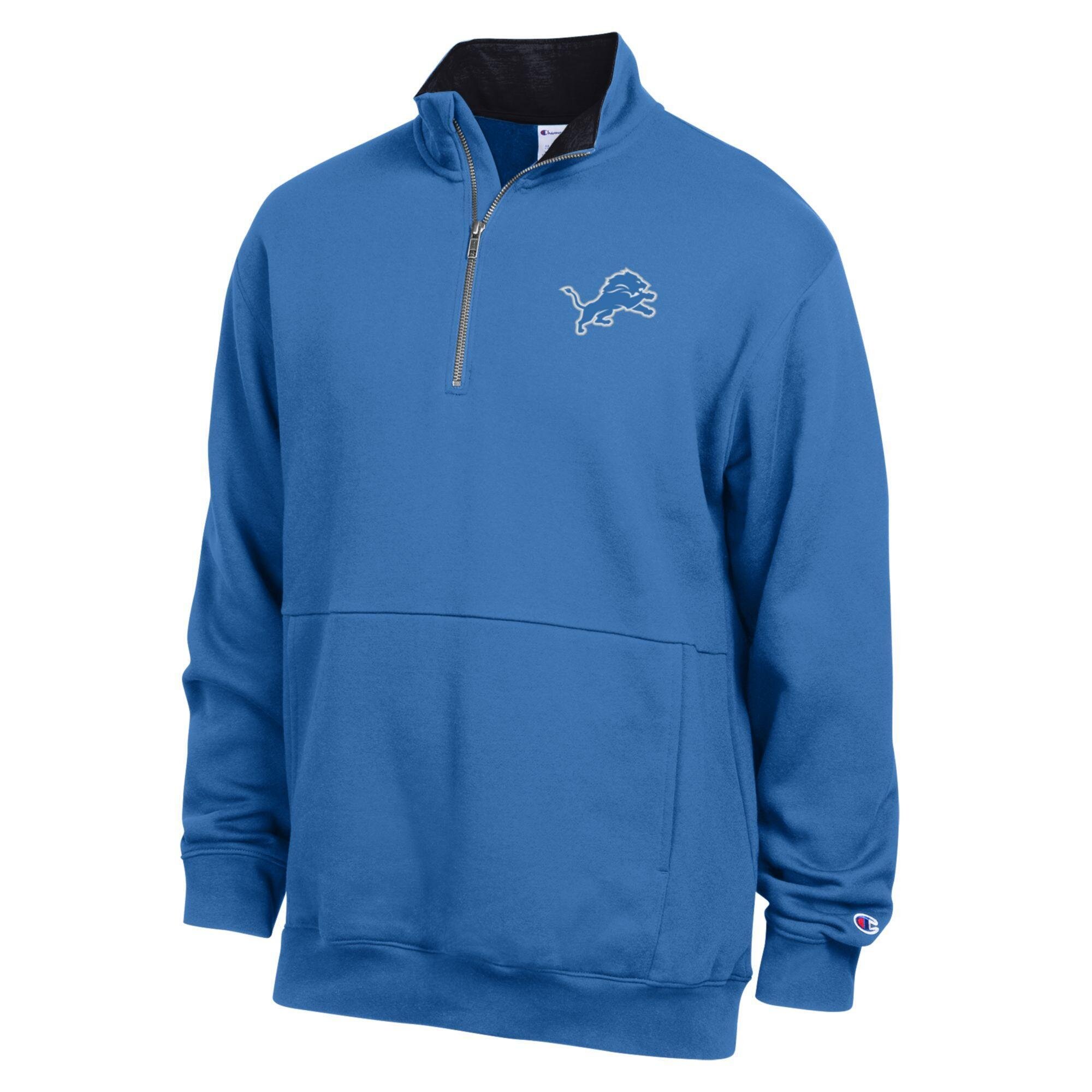 Men's Champion Blue/Black Detroit Lions Fleece Quarter-Zip Pullover