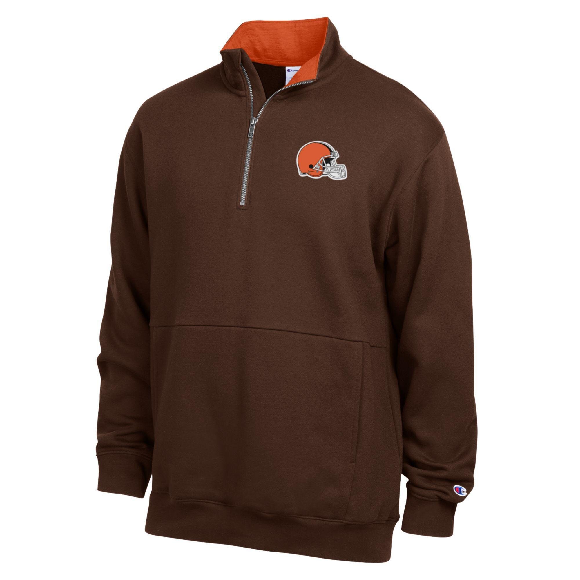 Men's Champion Brown/Orange Cleveland Browns Fleece Quarter-Zip Pullover