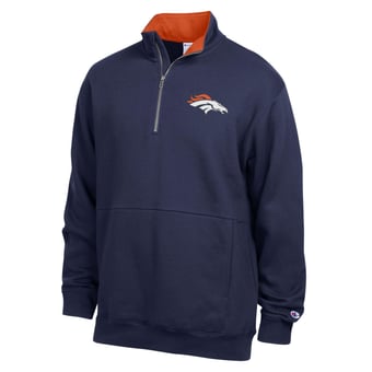 Men's Champion  Navy/Orange Denver Broncos Fleece Quarter-Zip Pullover