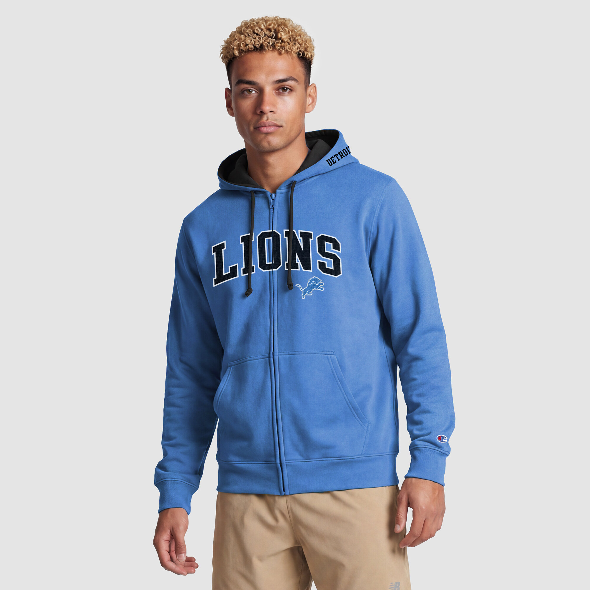 Men's Champion  Blue/Black Detroit Lions Full-Zip Hoodie