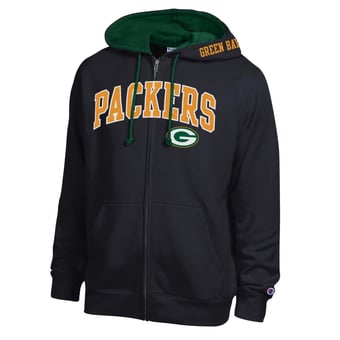 Men's Champion  Black/Green Green Bay Packers Full-Zip Hoodie