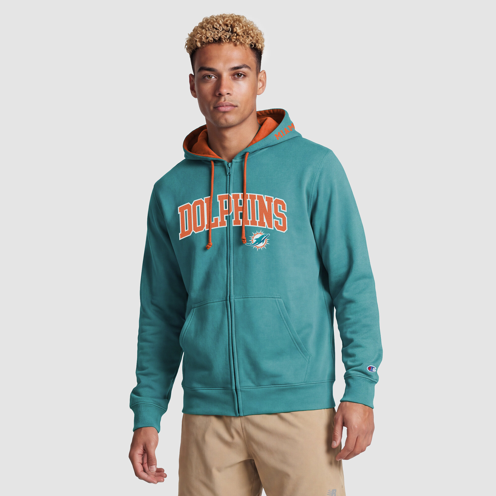Champion Men's Aqua/Orange Miami Dolphins Full-Zip Hoodie - Aqua, Orange