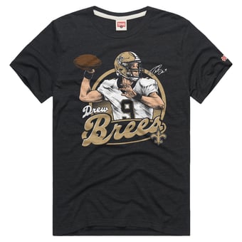 Unisex Homage Drew Brees Charcoal New Orleans Saints Classic Illustration Tri-Blend T-Shirt