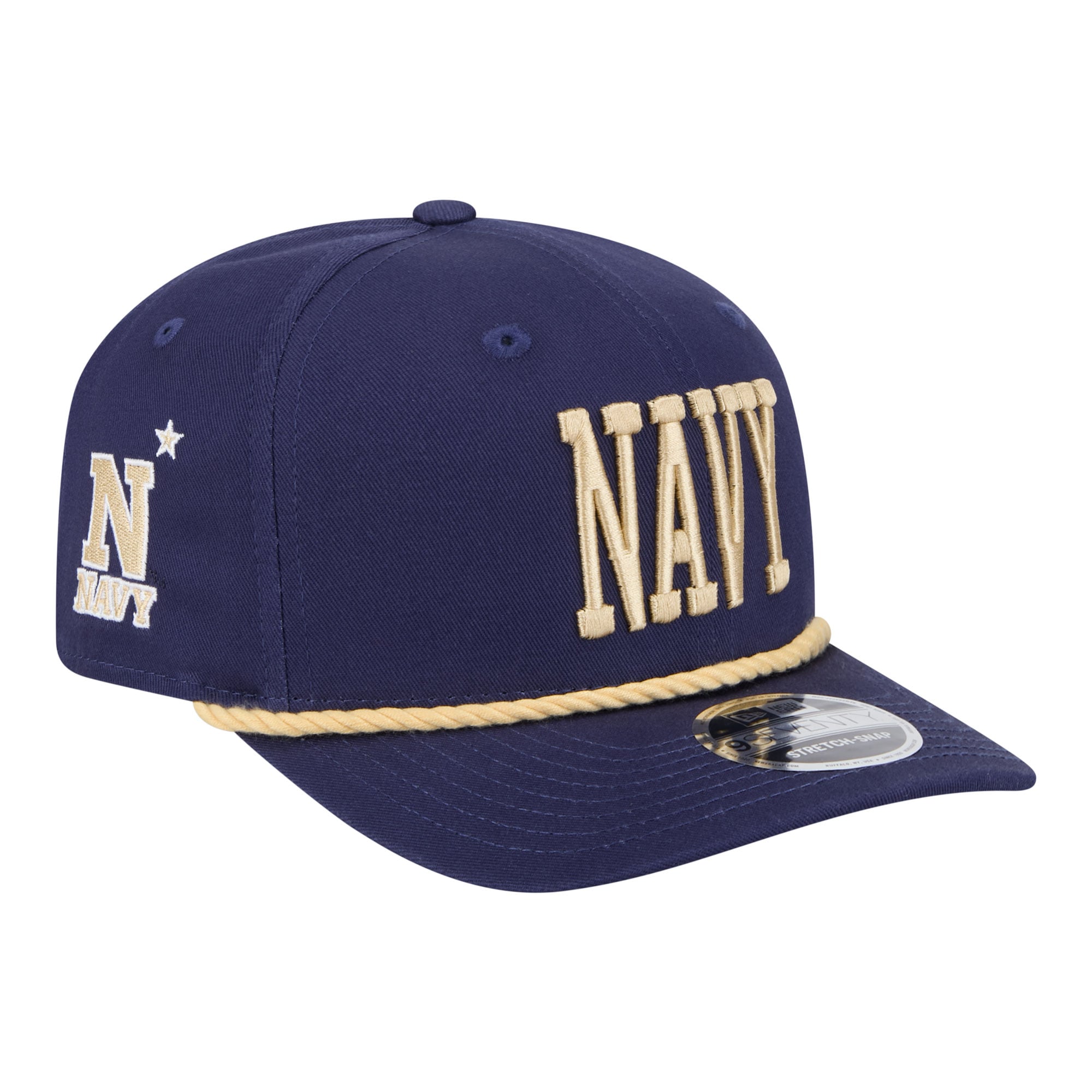 Men's New Era Navy Navy Midshipmen Wordmark Rope 9SEVENTY Stretch-Snap Hat