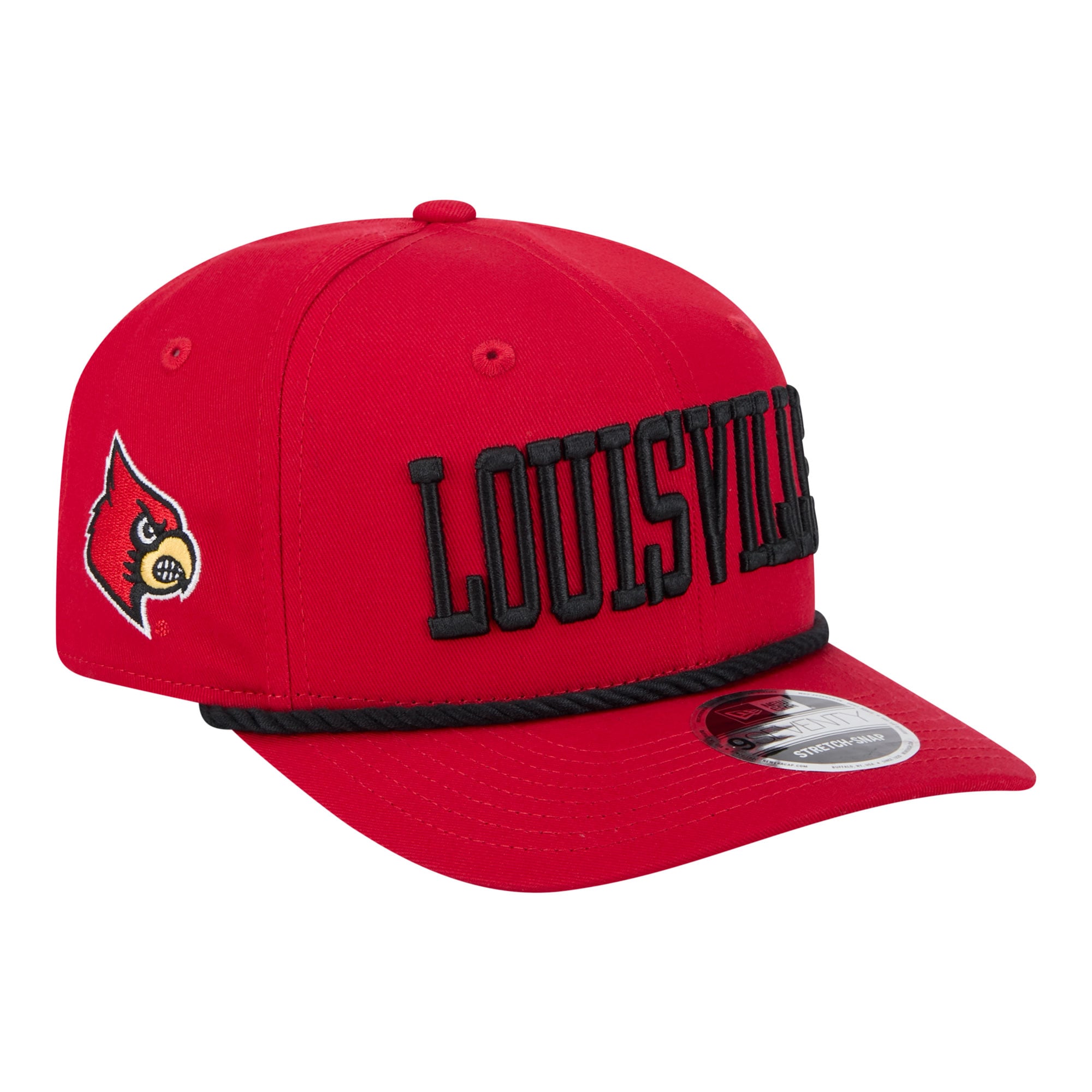 Men's New Era Red Louisville Cardinals Wordmark Rope 9SEVENTY Stretch-Snap Hat