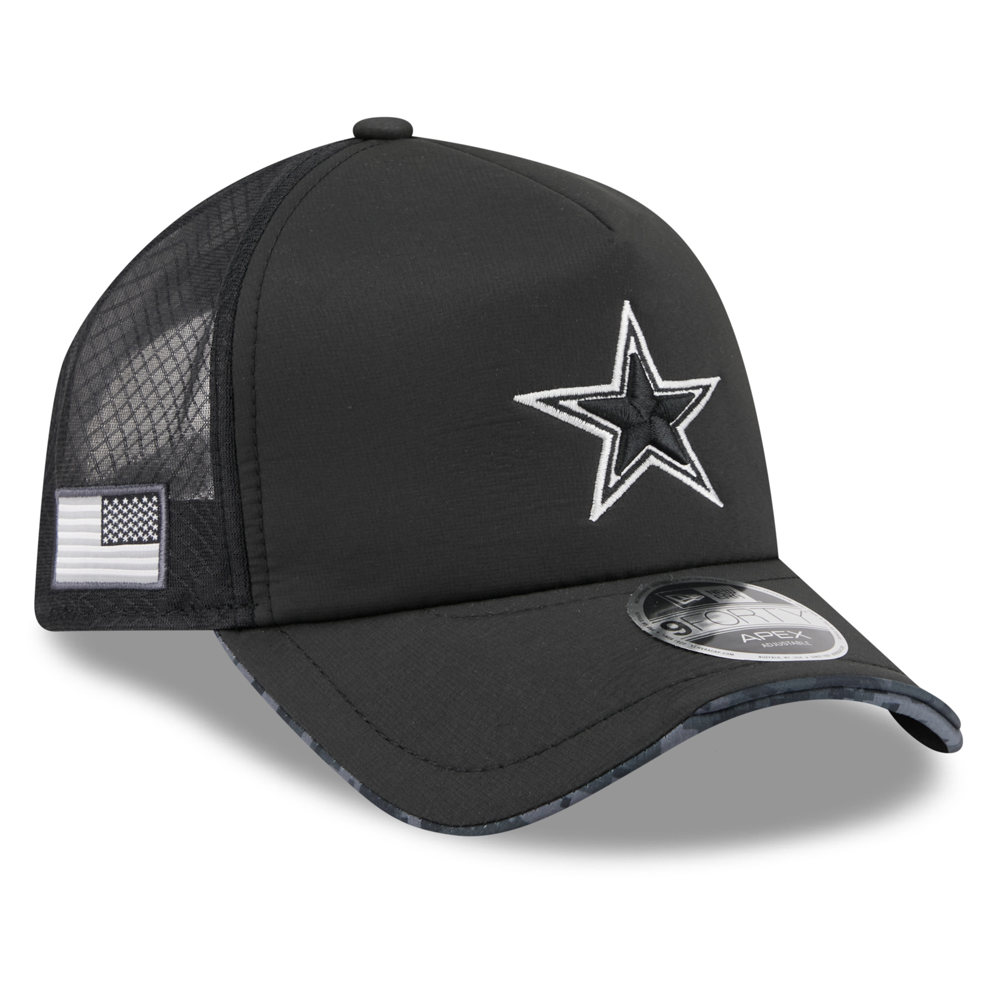 Men's New Era Black Dallas Cowboys 2026 Salute To Service Apex 9FORTY Adjustable Trucker Hat