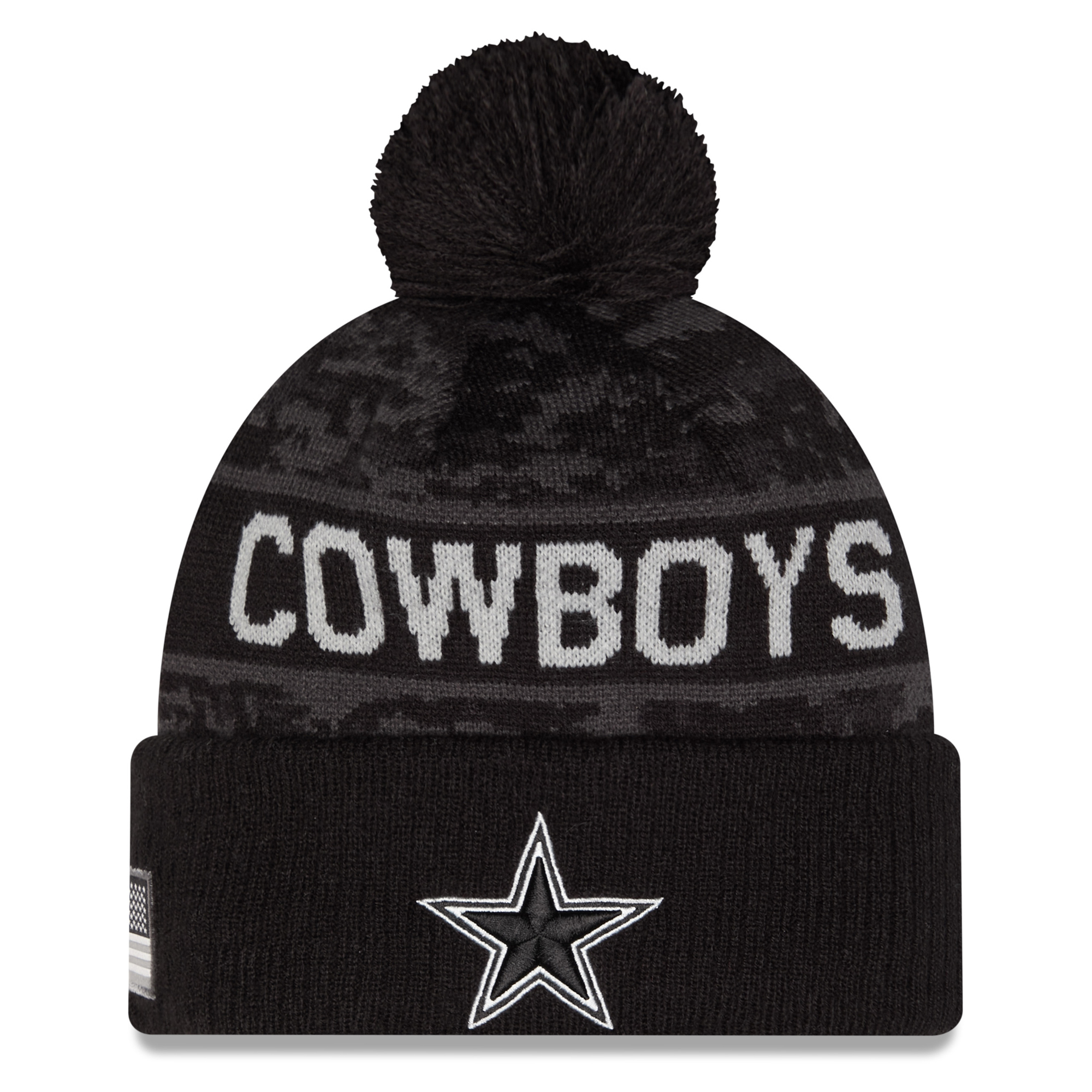 Men's New Era Black Dallas Cowboys 2026 Salute To Service Cuffed Knit Hat with Pom
