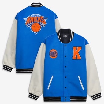 Unisex FISLL Blue/Cream New York Knicks Full-Snap Varsity Jacket