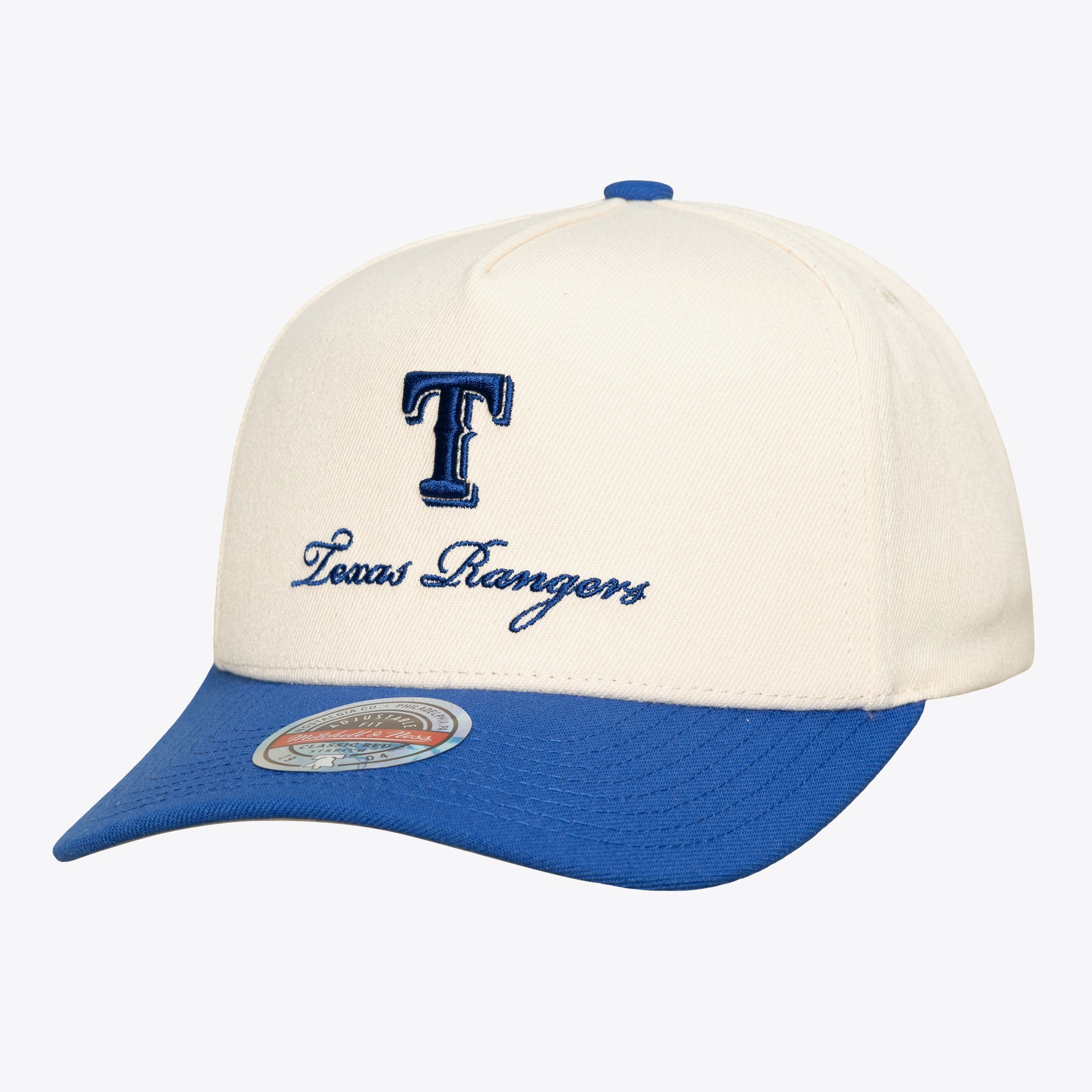 Men's Mitchell & Ness  Cream/Royal Texas Rangers Flawless Stretch-Snapback Hat