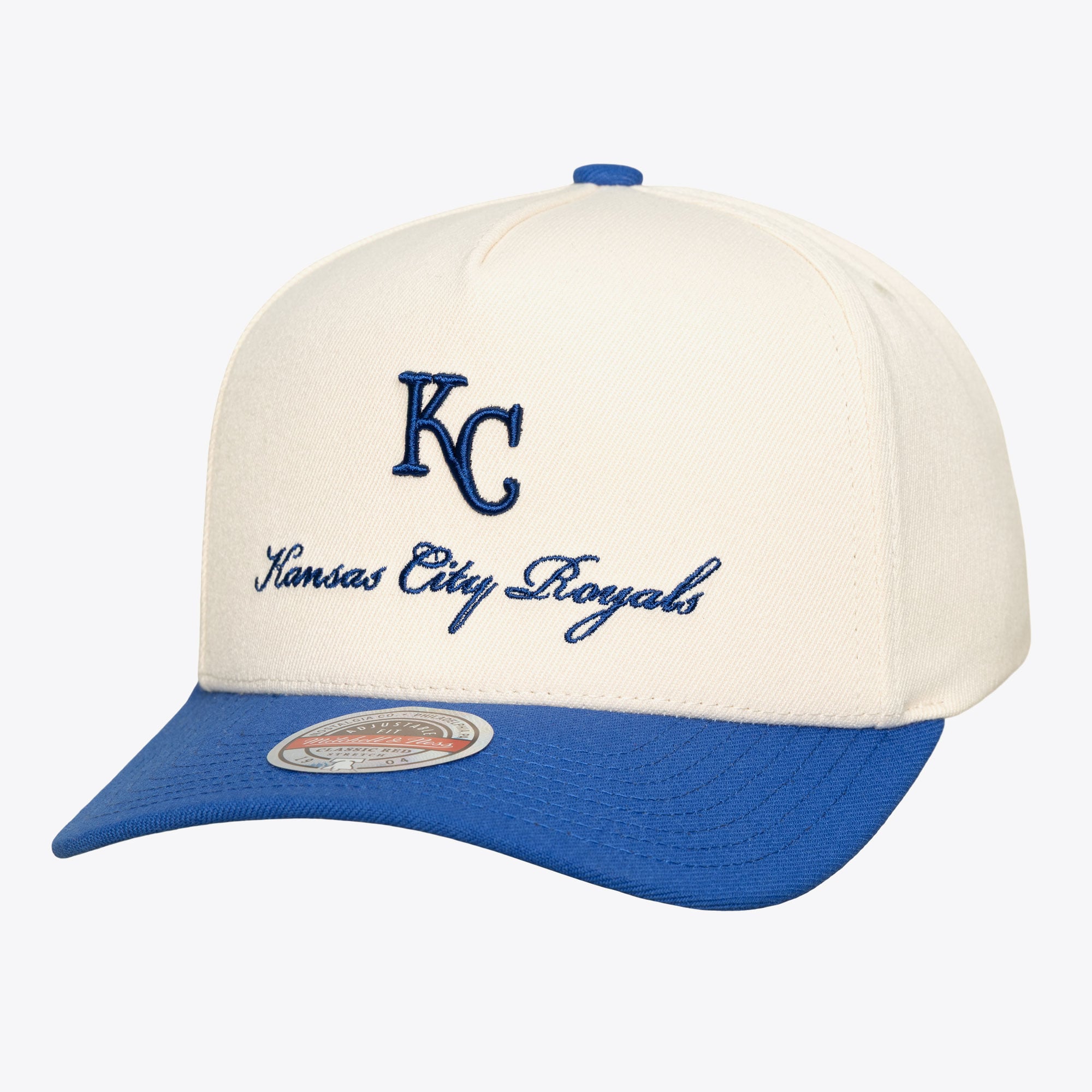 Men's Mitchell & Ness Cream/Royal Kansas City Royals Flawless Stretch-Snapback Hat