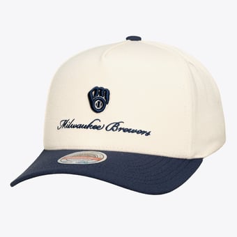 Men's Mitchell & Ness Cream/Navy Milwaukee Brewers Flawless Stretch-Snapback Hat