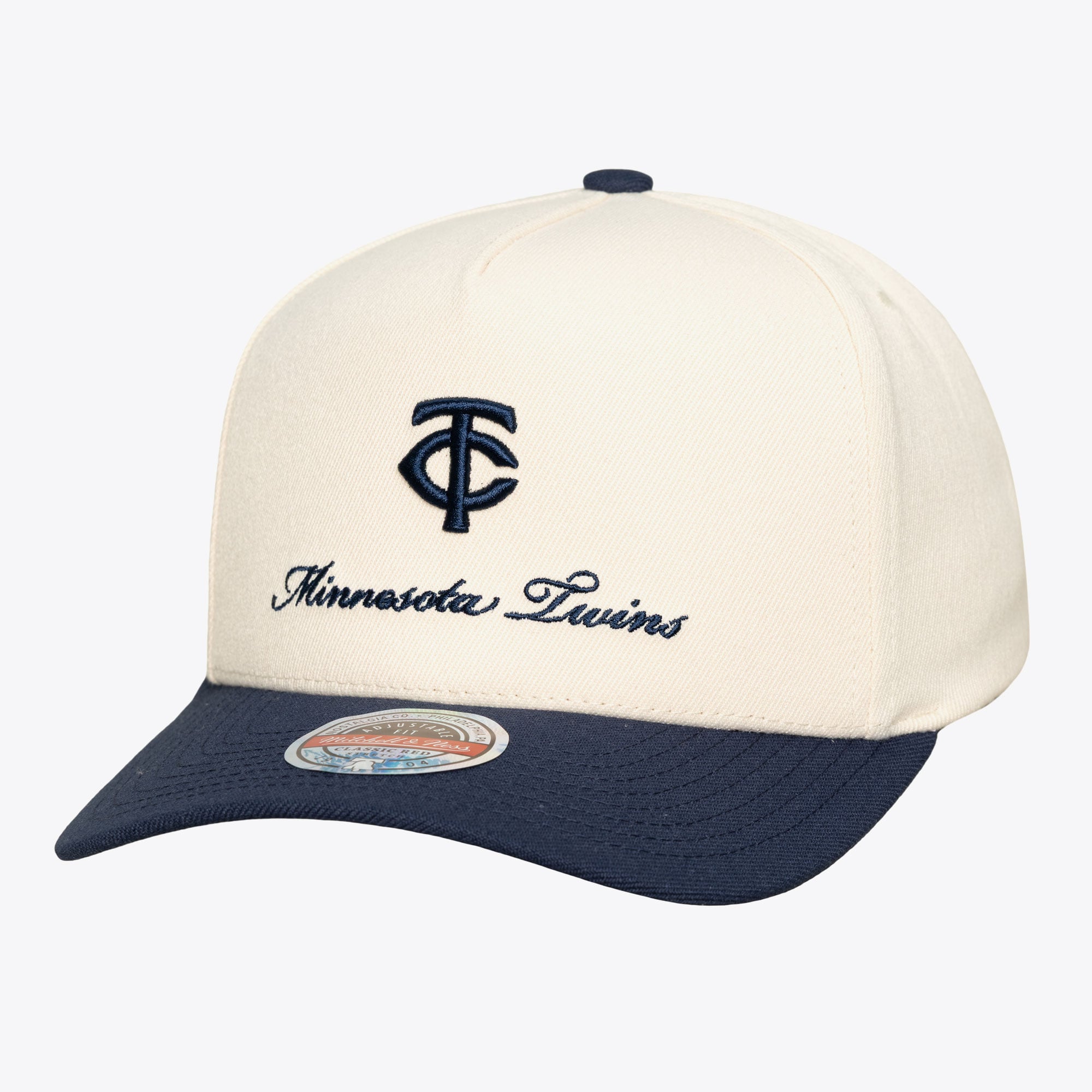 Men's Mitchell & Ness  Cream/Navy Minnesota Twins Flawless Stretch-Snapback Hat