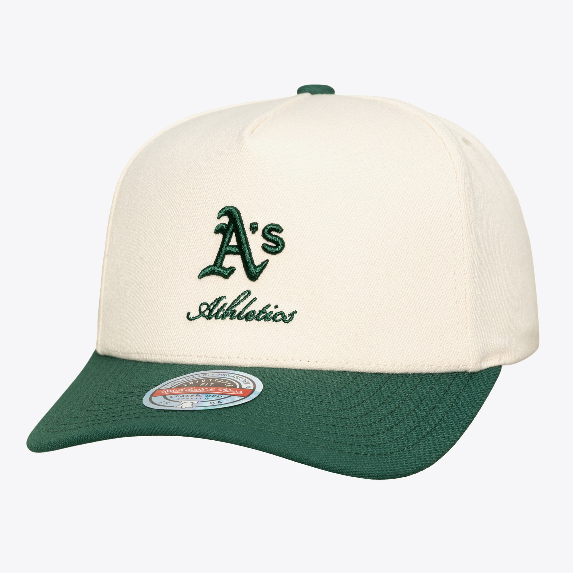 Men's Mitchell & Ness Cream/Green Athletics Flawless Stretch-Snapback Hat
