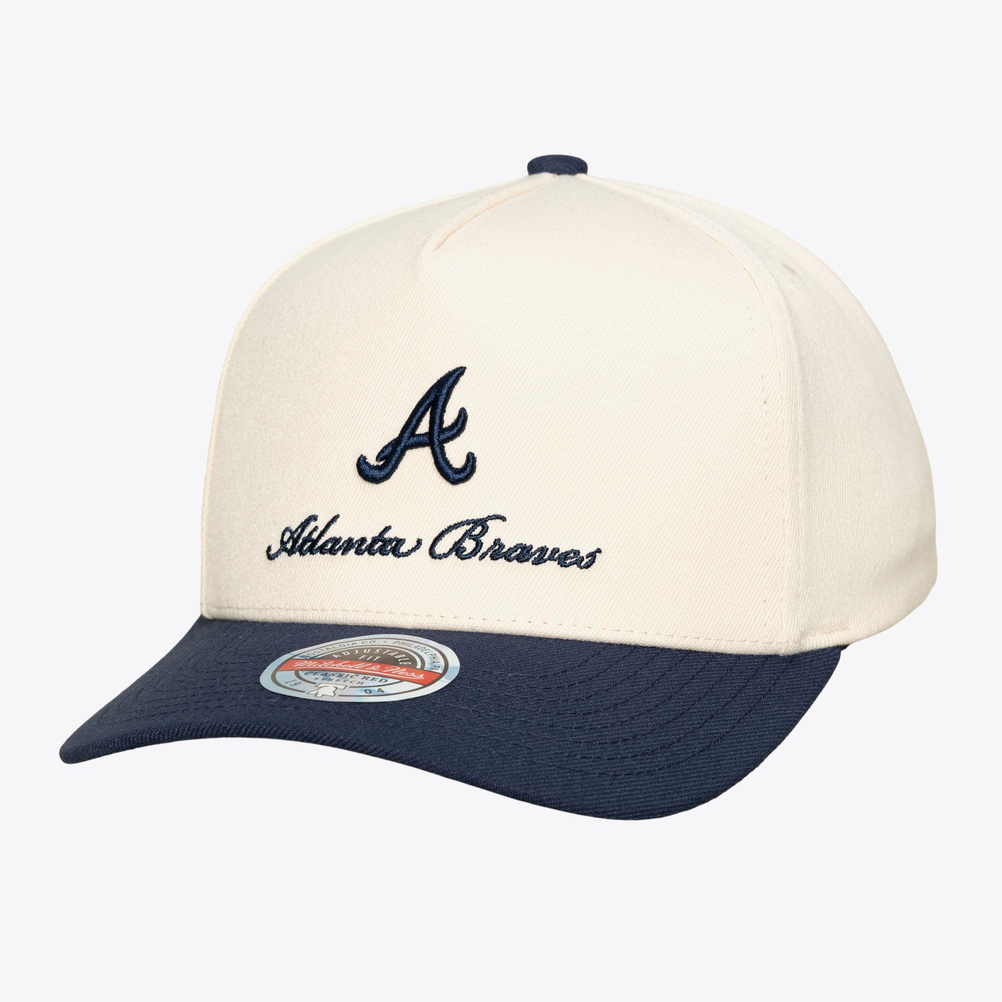 Men's Mitchell & Ness  Cream/Navy Atlanta Braves Flawless Stretch-Snapback Hat