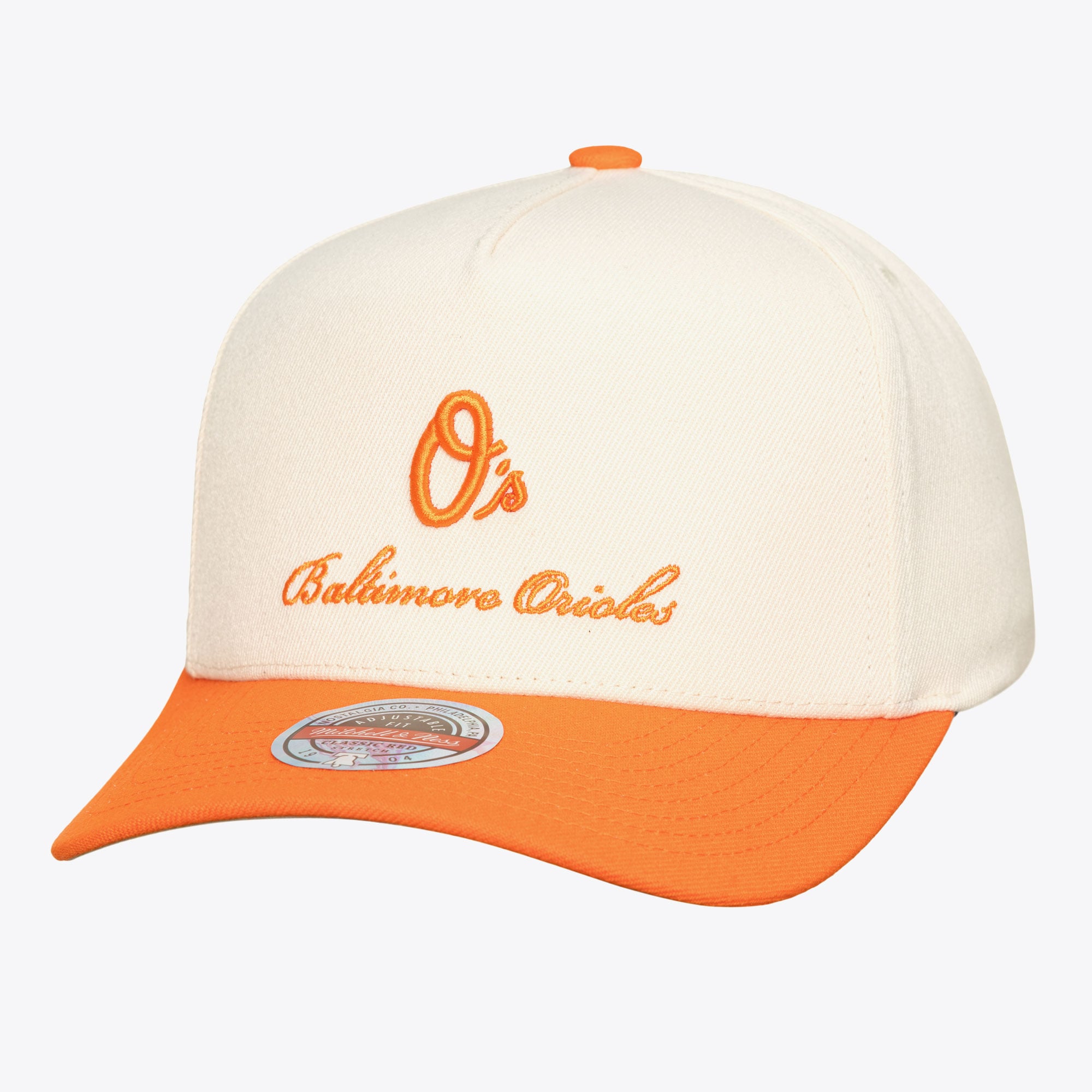 Men's Mitchell & Ness  Cream/Orange Baltimore Orioles Flawless Stretch-Snapback Hat