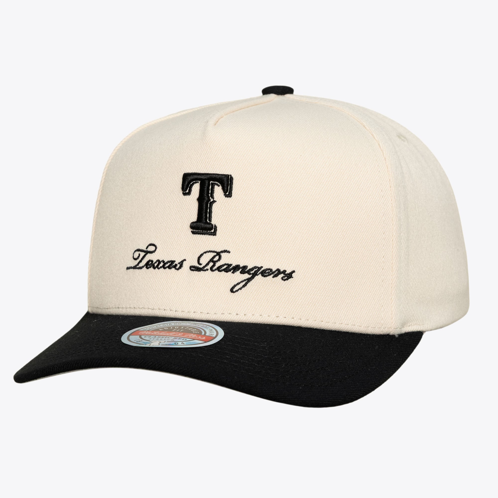 Men's Mitchell & Ness Cream/Black Texas Rangers Flawless Stretch Snapback Hat