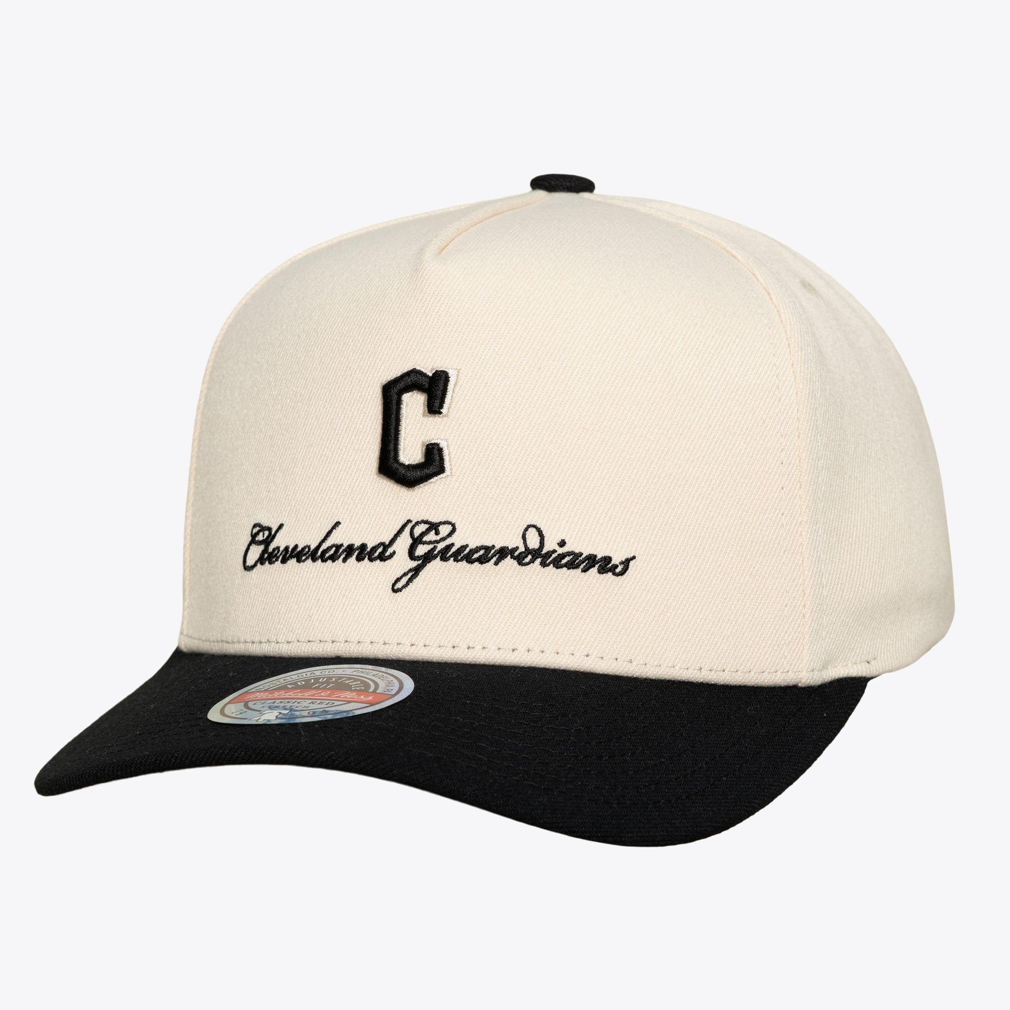 Men's Mitchell & Ness Cream/Black Cleveland Guardians Flawless Stretch Snapback Hat