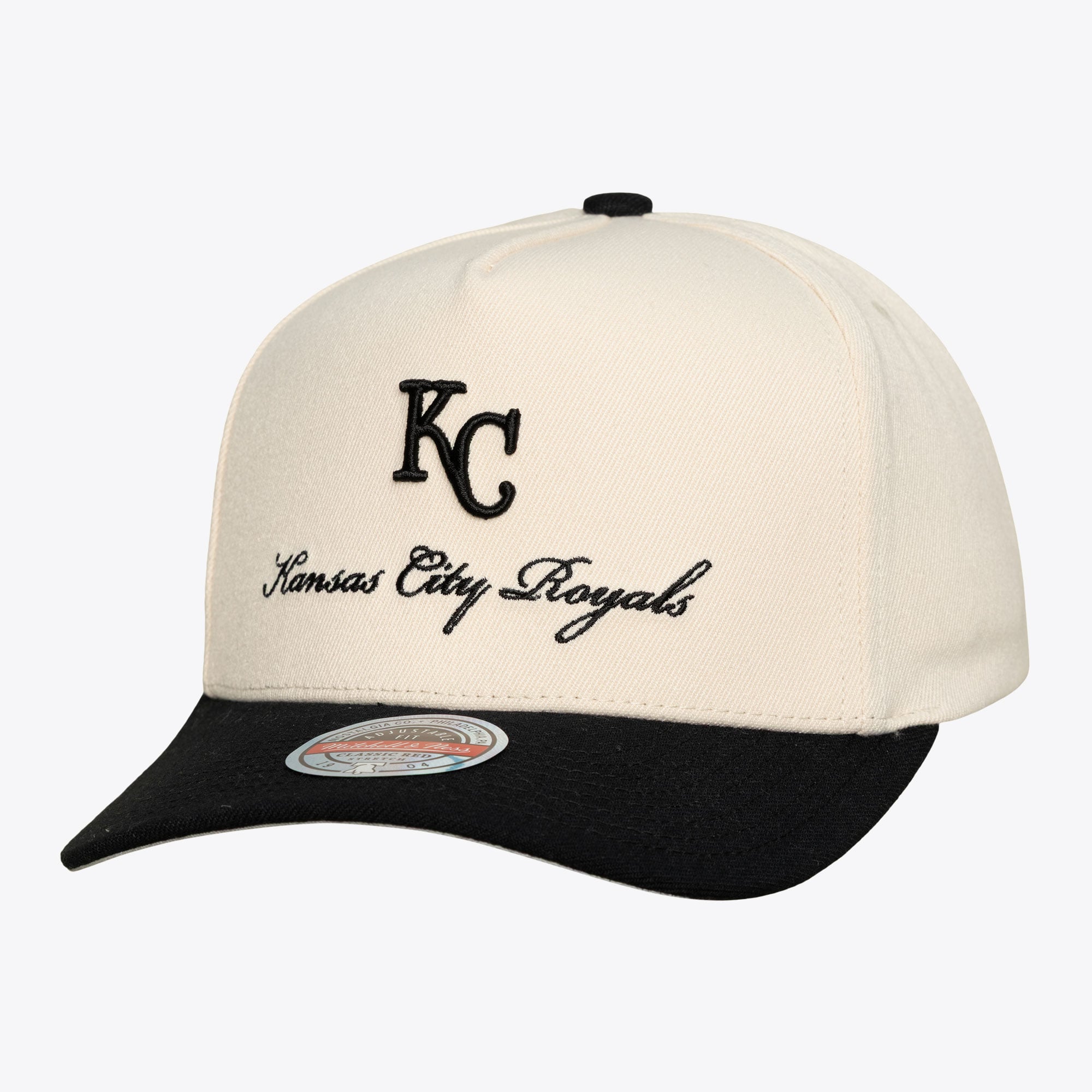 Men's Mitchell & Ness  Cream/Black Kansas City Royals Flawless Stretch Snapback Hat