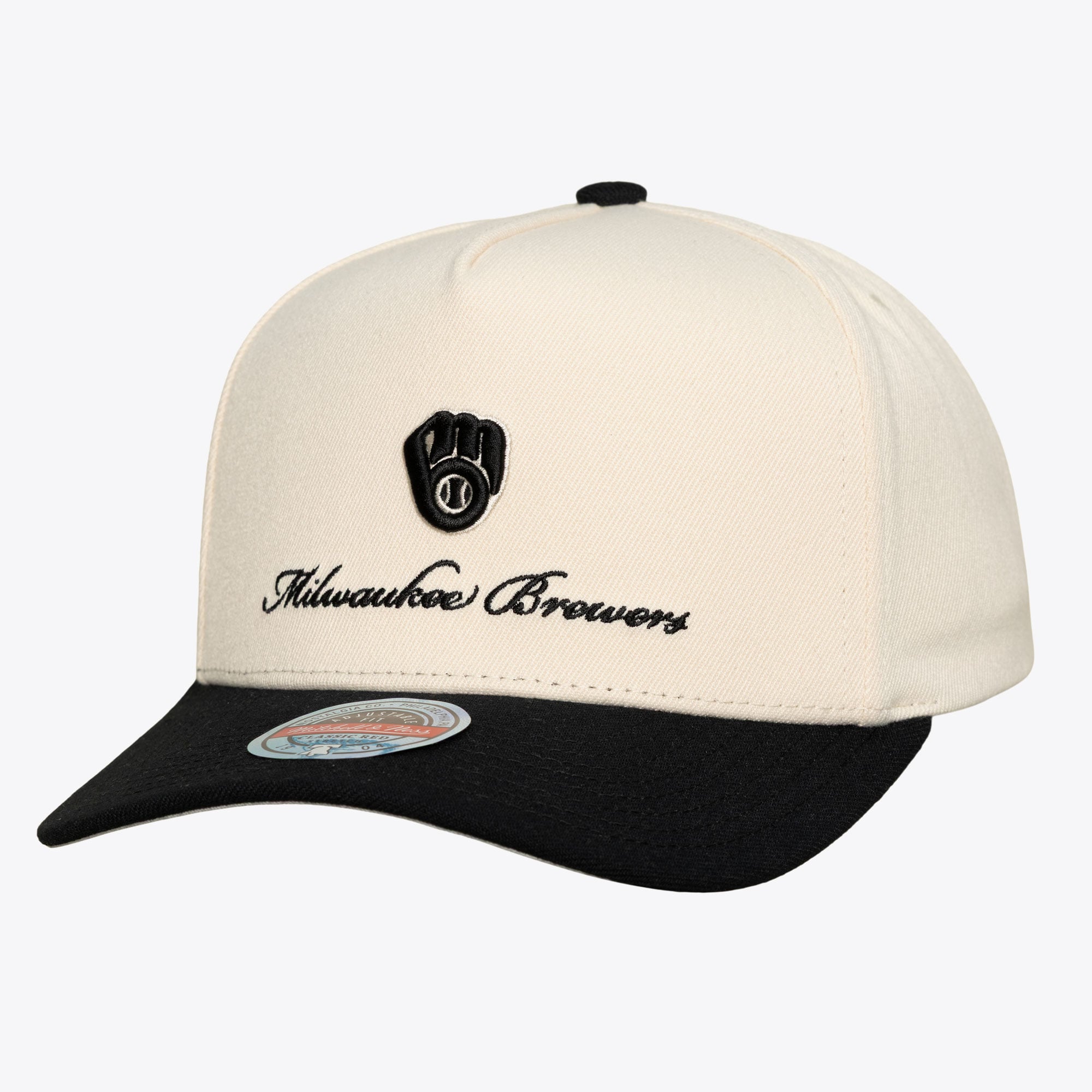 Men's Mitchell & Ness  Cream/Black Milwaukee Brewers Flawless Stretch Snapback Hat