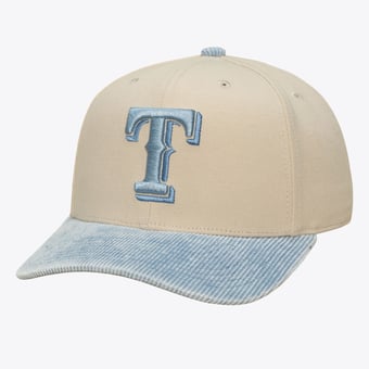 Men's Mitchell & Ness  Cream/Light Blue Texas Rangers Washed Corduroy Pro Crown Snapback Hat