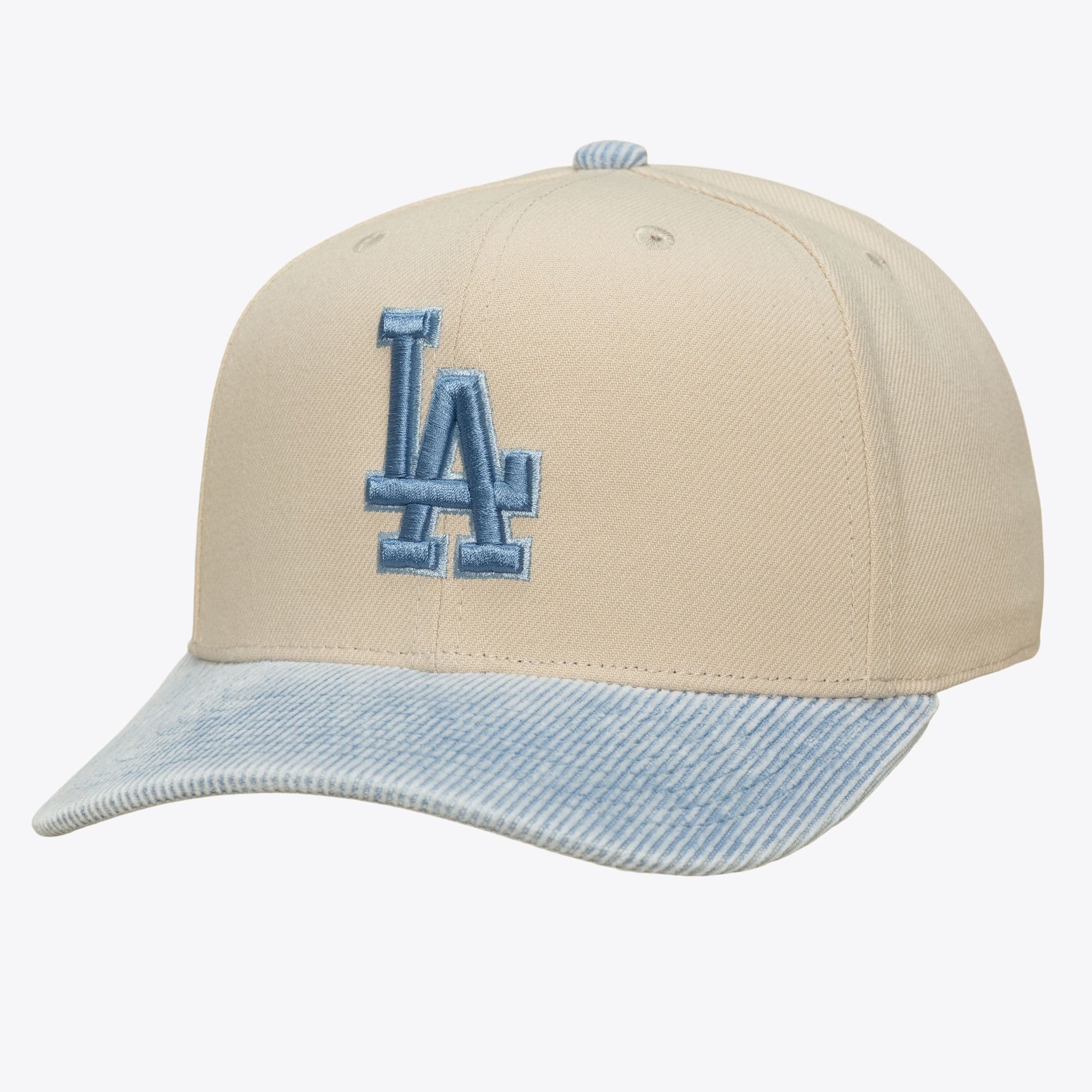 Men's Mitchell & Ness  Cream/Light Blue Los Angeles Dodgers Washed Corduroy Pro Crown Snapback Hat