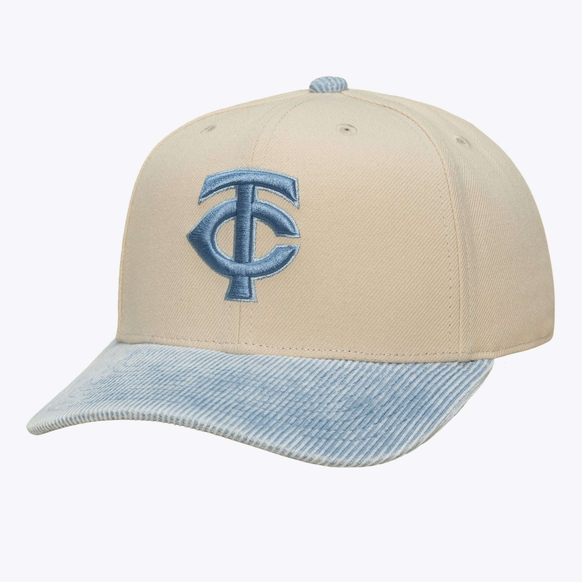 Men's Mitchell & Ness Cream/Light Blue Minnesota Twins Washed Corduroy Pro Crown Snapback Hat