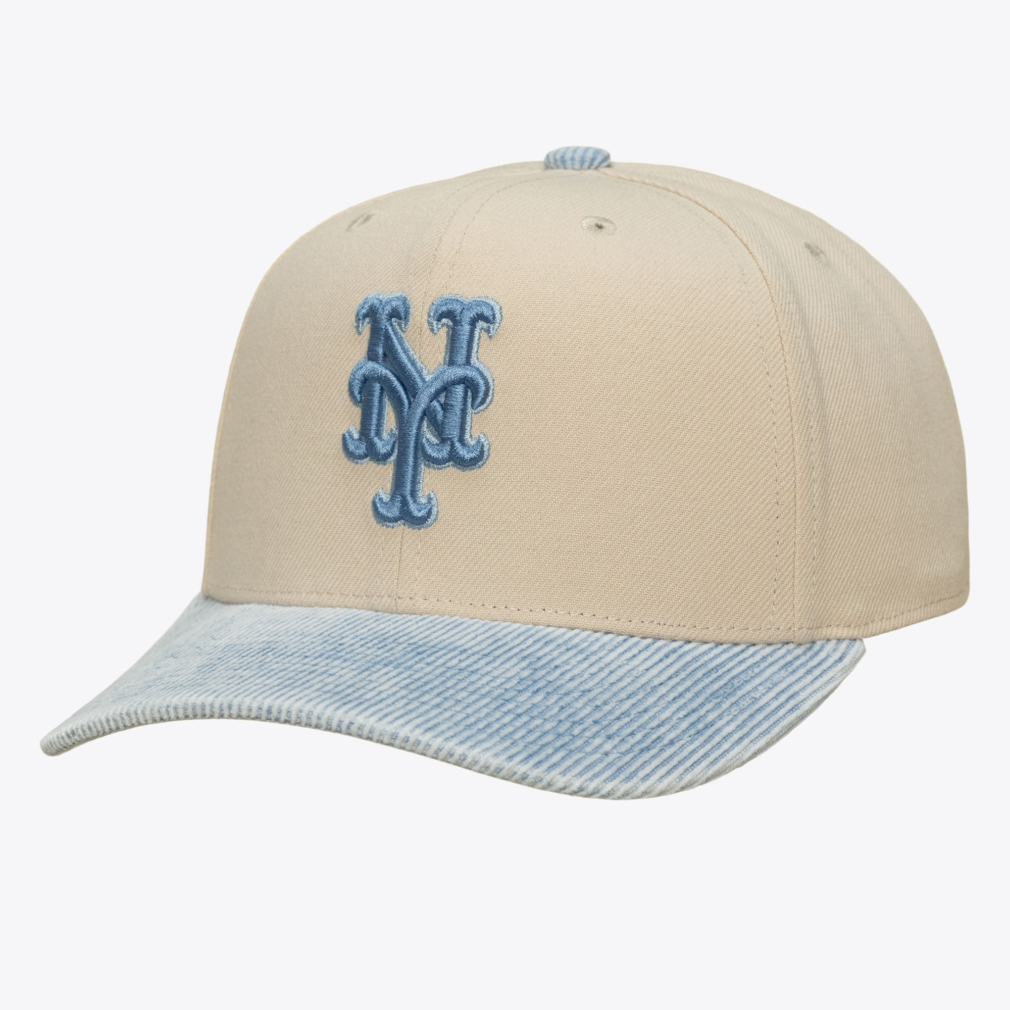 Men's Mitchell & Ness Cream/Light Blue New York Mets Washed Corduroy Pro Crown Snapback Hat