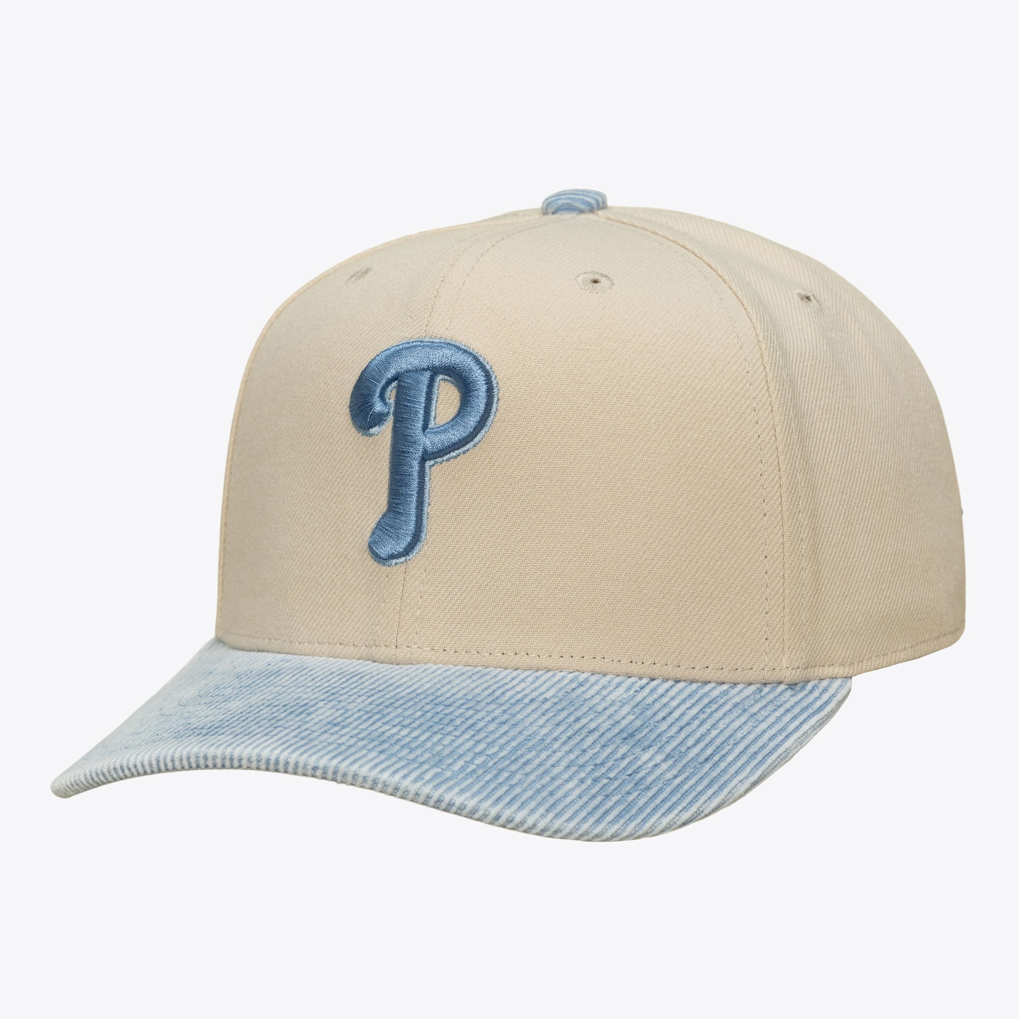 Men's Mitchell & Ness  Cream/Light Blue Philadelphia Phillies Washed Corduroy Pro Crown Snapback Hat