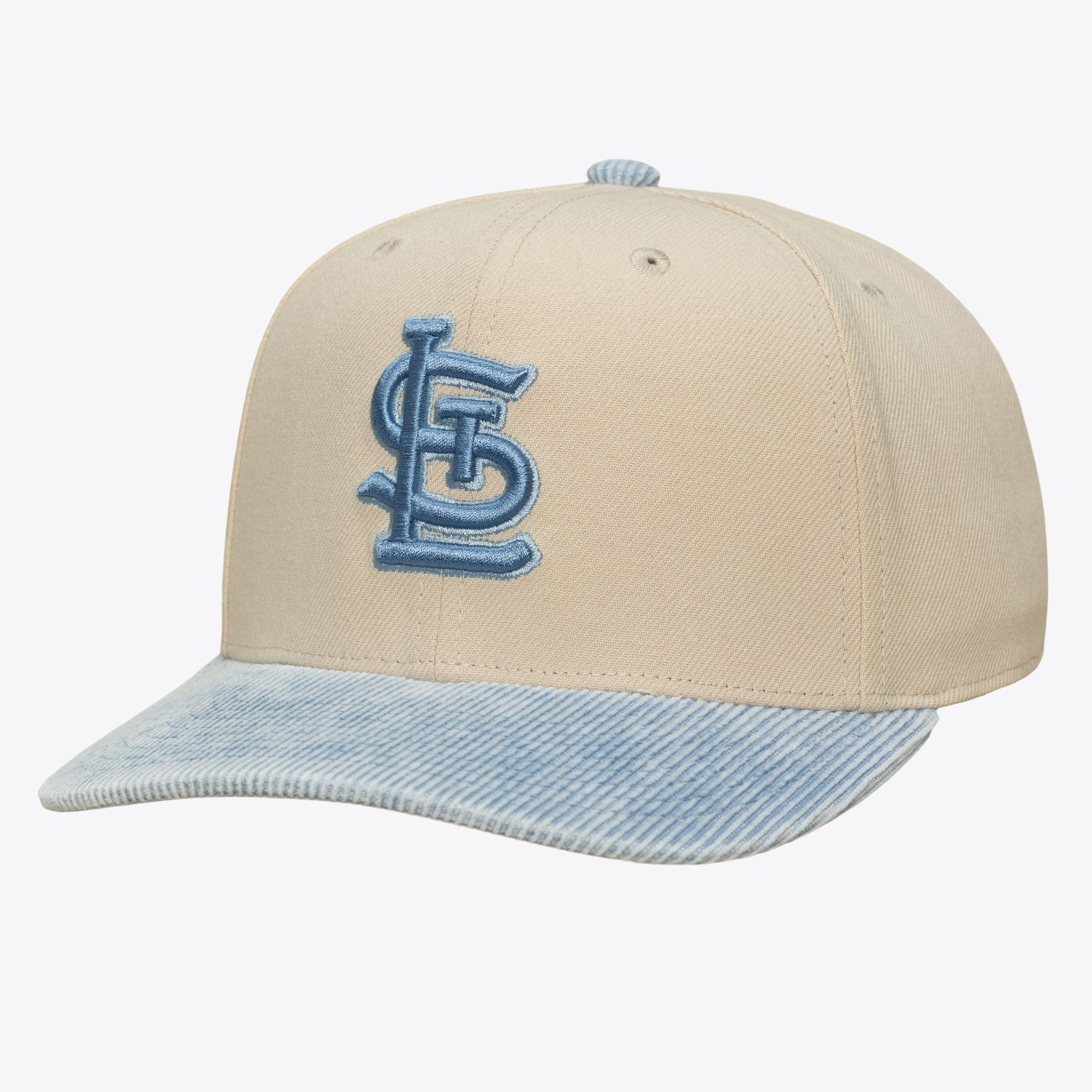 Men's Mitchell & Ness Cream/Light Blue St. Louis Cardinals Washed Corduroy Pro Crown Snapback Hat