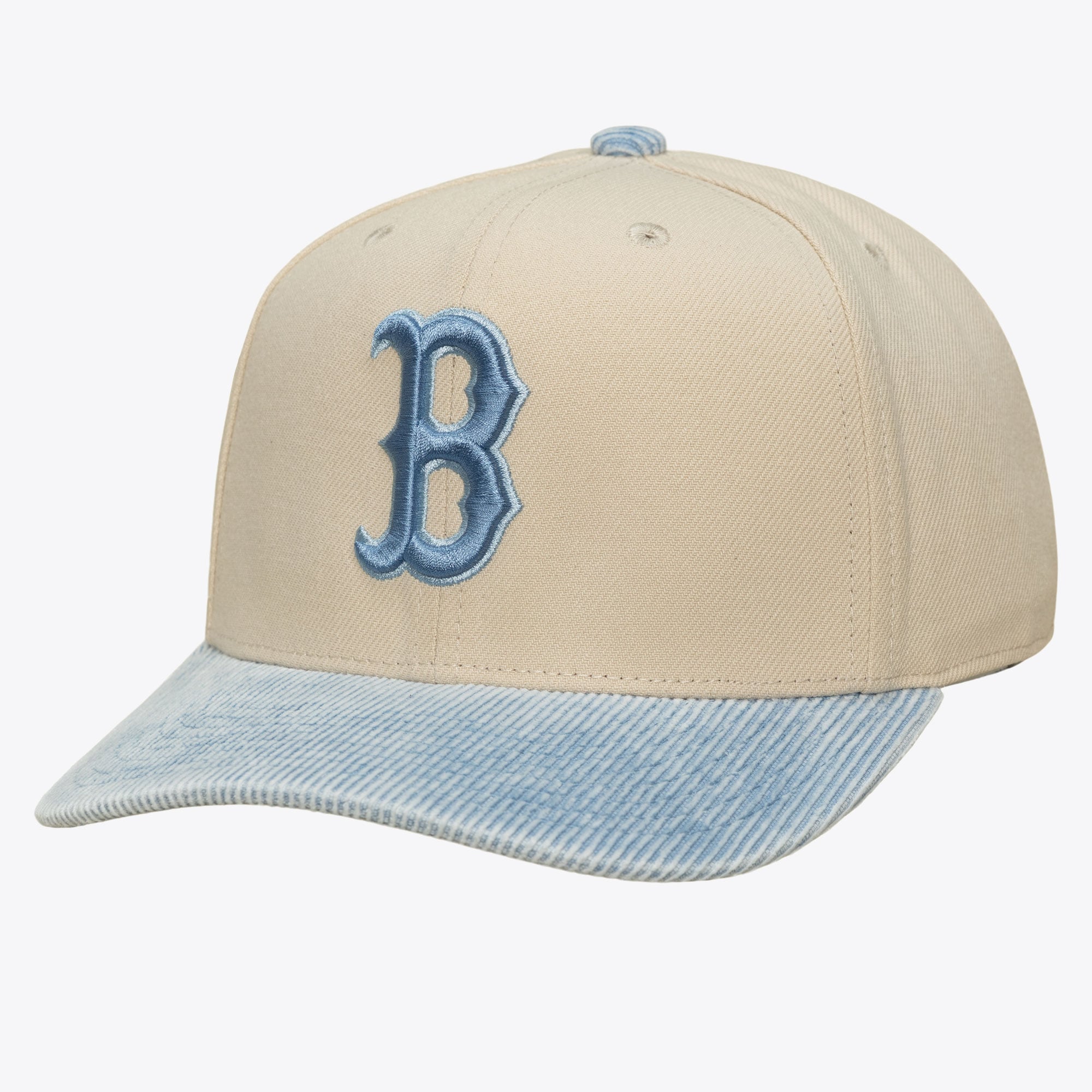 Men's Mitchell & Ness  Cream/Light Blue Boston Red Sox Washed Corduroy Pro Crown Snapback Hat