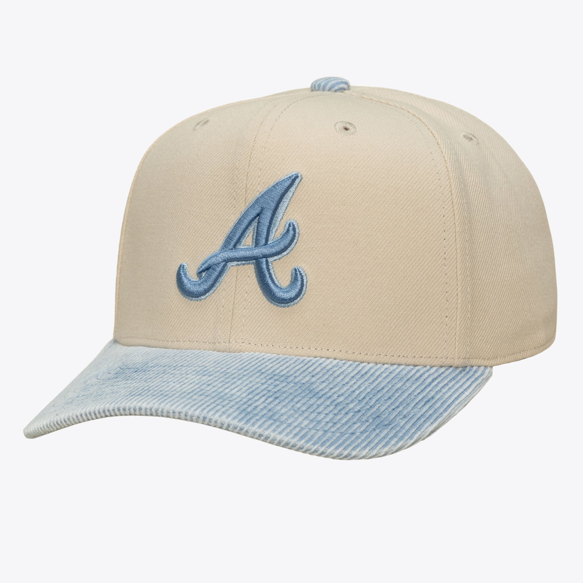 Men's Mitchell & Ness Cream/Light Blue Atlanta Braves Washed Corduroy Pro Crown Snapback Hat