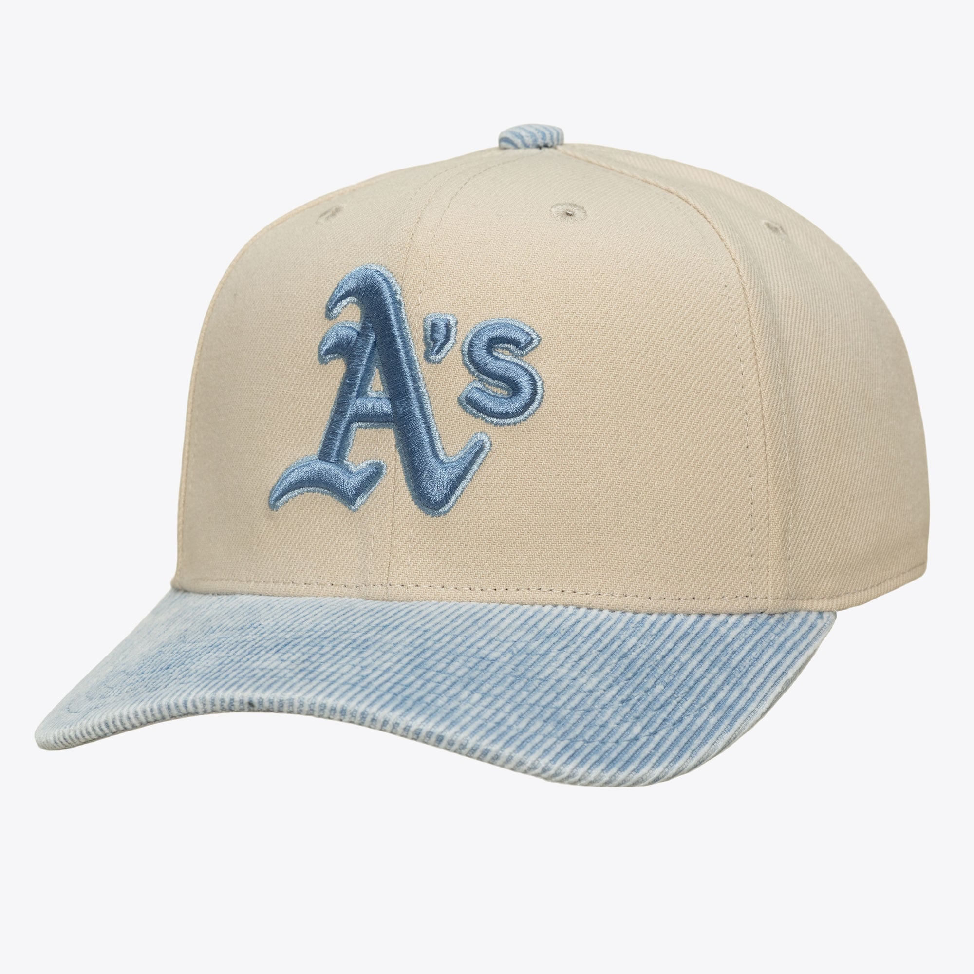 Men's Mitchell & Ness  Cream/Light Blue Athletics Washed Corduroy Pro Crown Snapback Hat