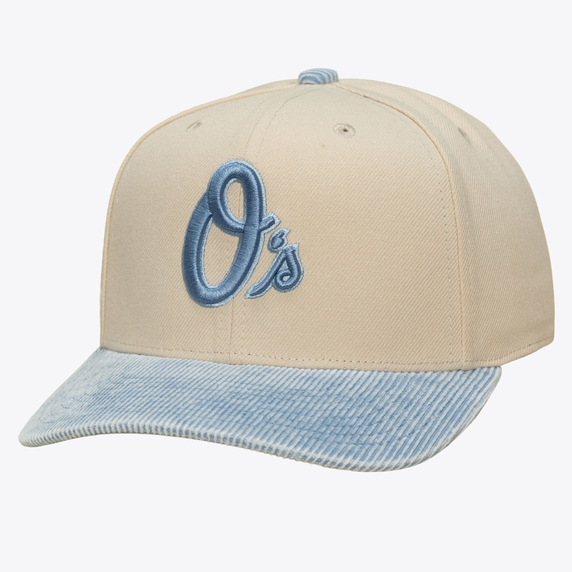 Men's Mitchell & Ness  Cream/Light Blue Baltimore Orioles Washed Corduroy Pro Crown Snapback Hat