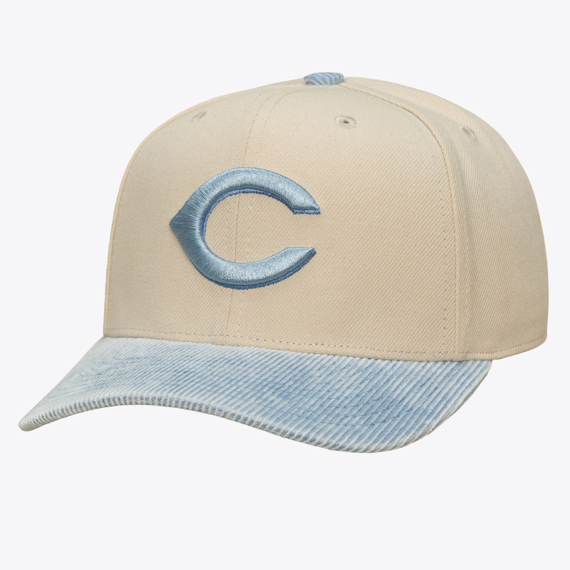 Men's Mitchell & Ness Cream/Light Blue Cincinnati Reds Washed Corduroy Pro Crown Snapback Hat