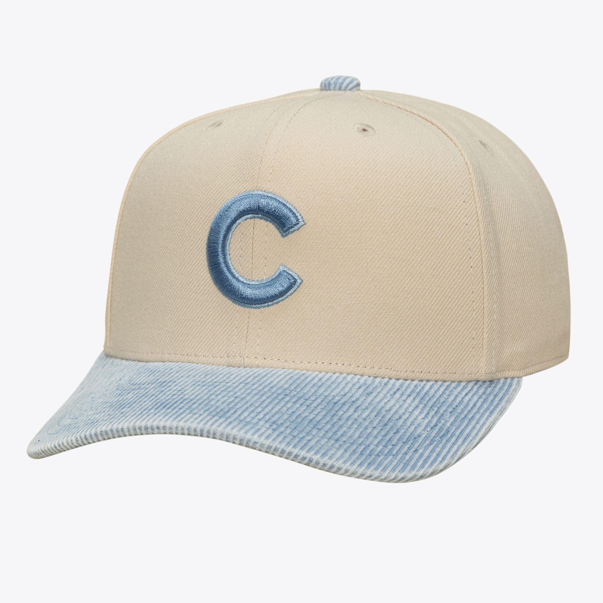 Men's Mitchell & Ness  Cream/Light Blue Chicago Cubs Washed Corduroy Pro Crown Snapback Hat