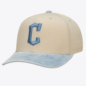 Men's Mitchell & Ness  Cream/Light Blue Cleveland Guardians Washed Corduroy Pro Crown Snapback Hat